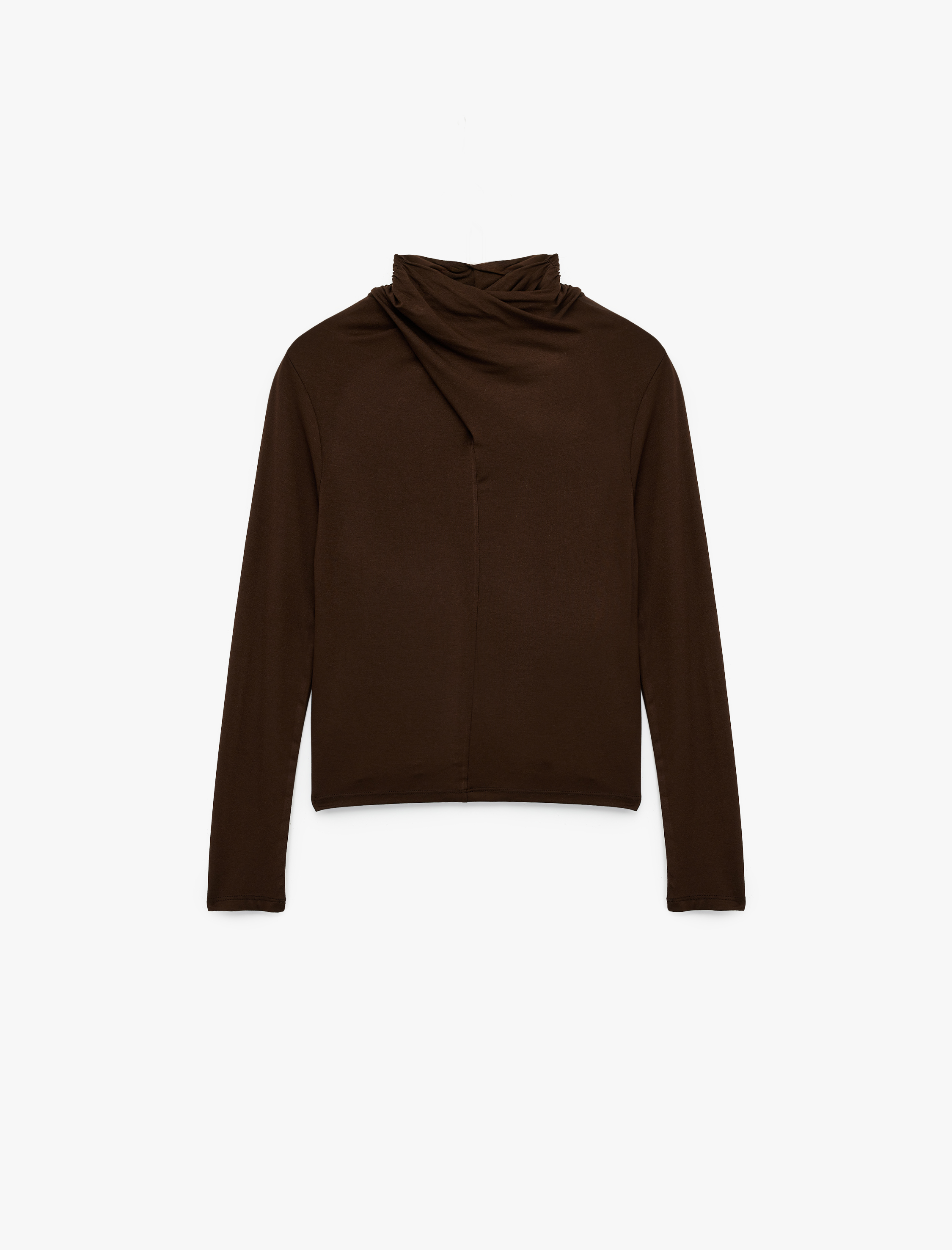   Uzun Kollu Slim Fit Drapeli Dik Yaka Tişört