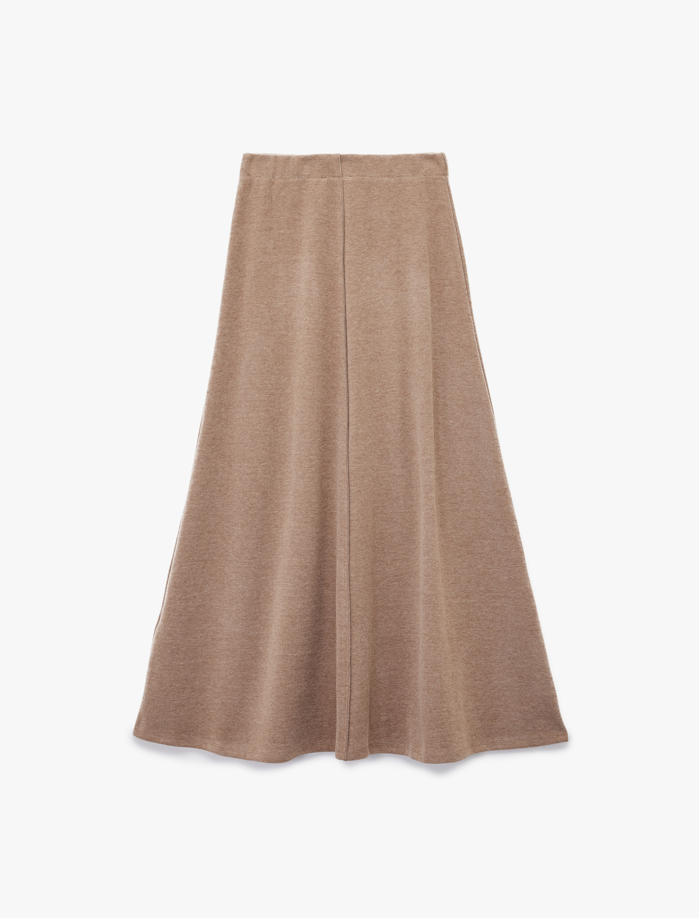 Dikiş Detaylı Pamuk Karışımlı Midi Kloş Triko Etek