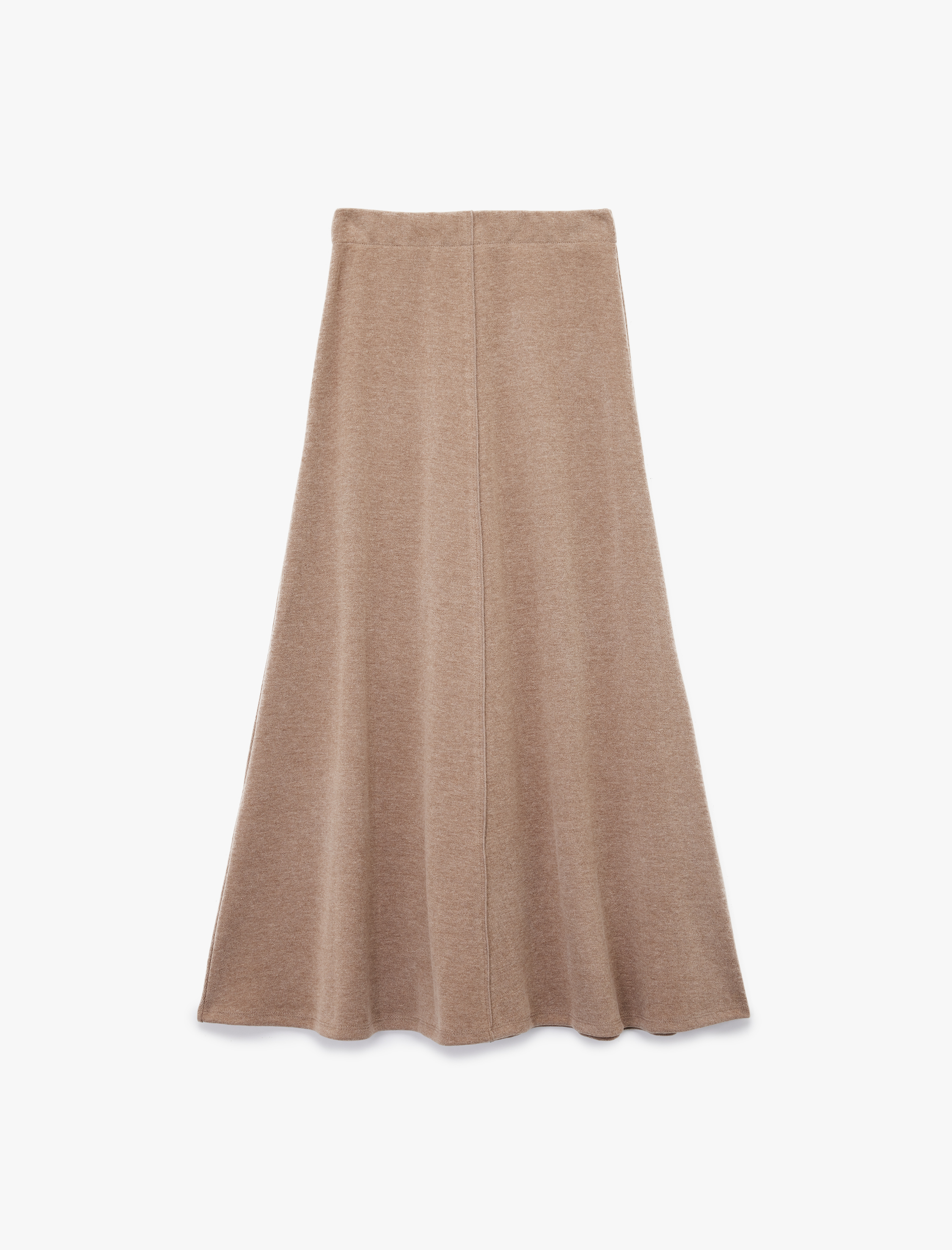 Dikiş Detaylı Pamuk Karışımlı Midi Kloş Triko Etek