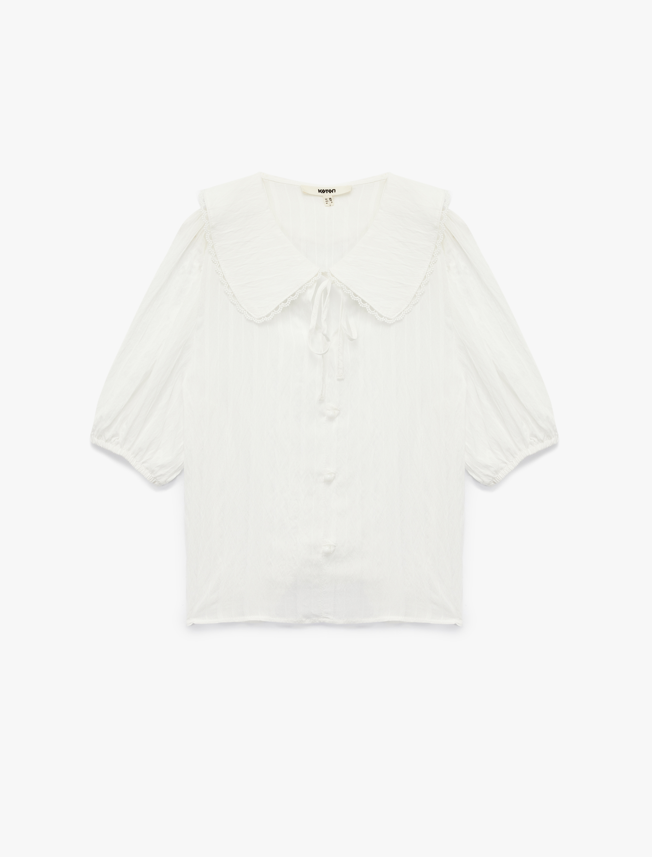   Kısa Balon Kollu Bağlama Detaylı Bebe Yaka Gömlek