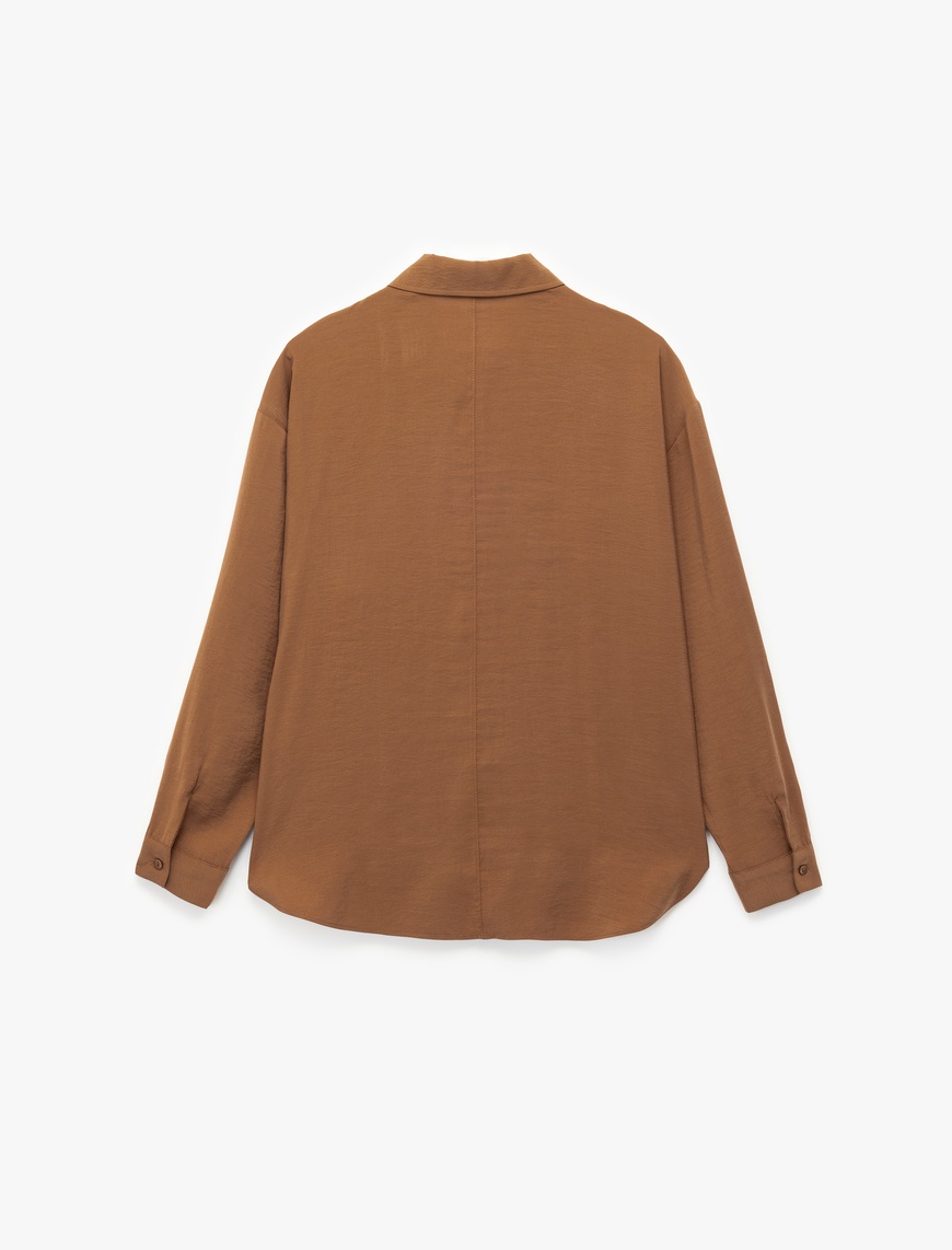   Modal Kumaş Düğmeli Uzun Kollu Oversize Gömlek