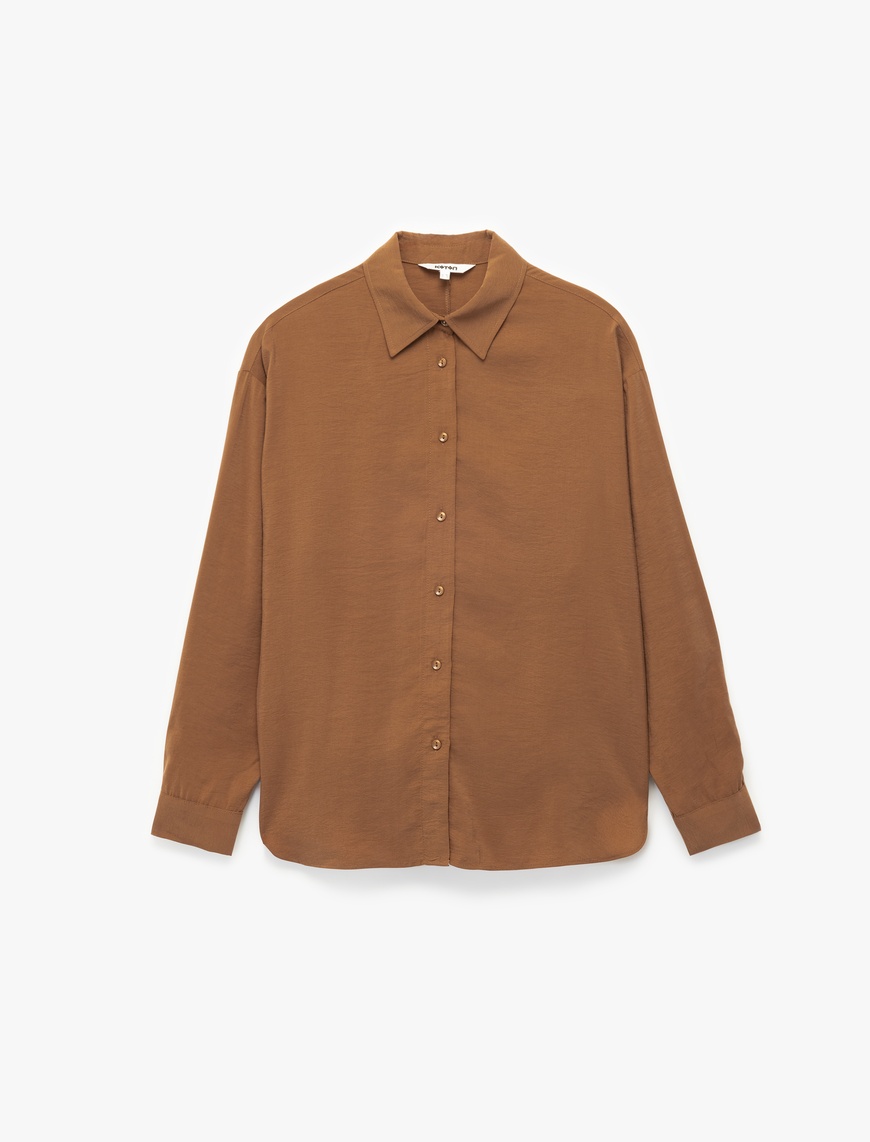   Modal Kumaş Düğmeli Uzun Kollu Oversize Gömlek