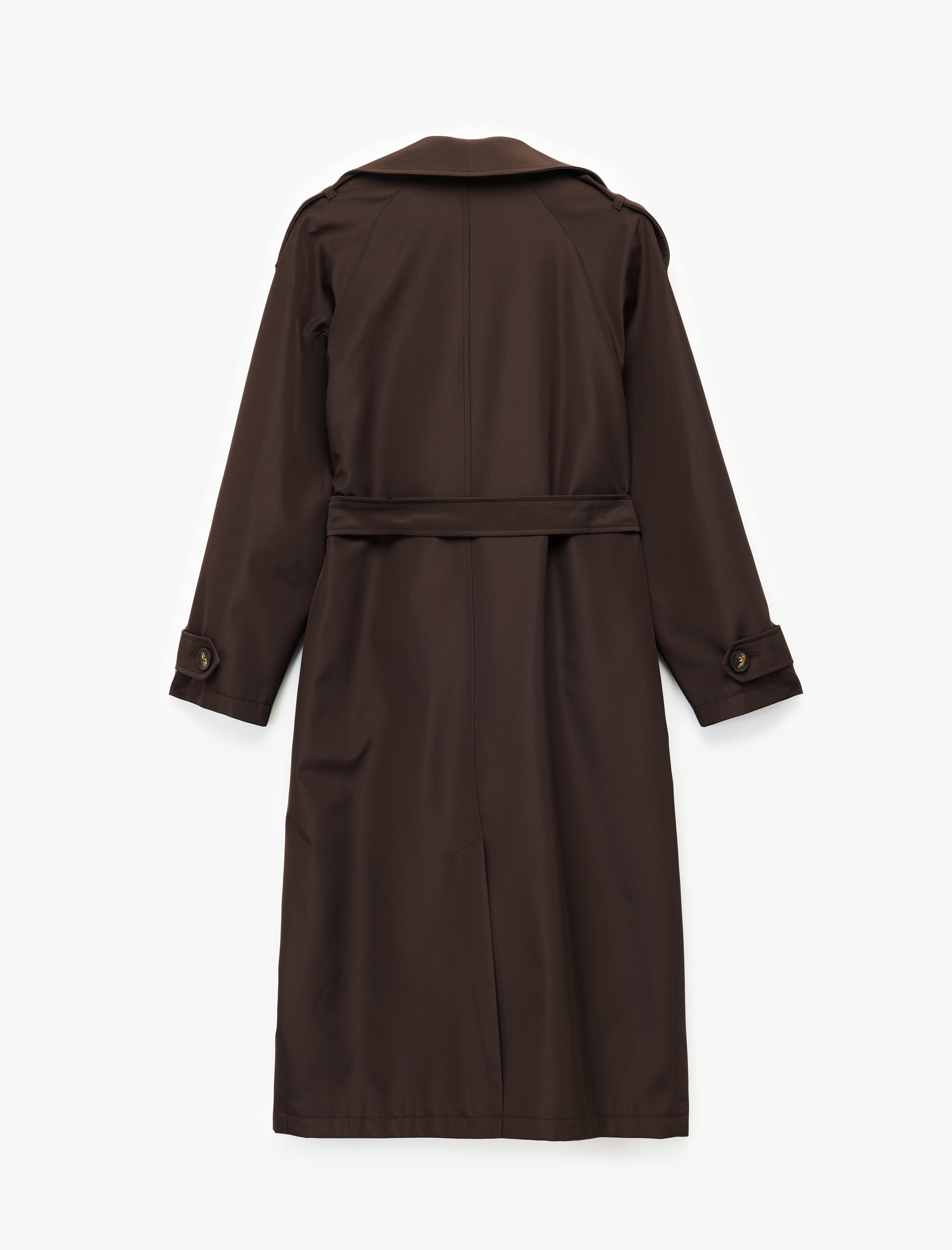   Uzun Kollu Kemerli Cepli Kruvaze Gabardin Trençkot