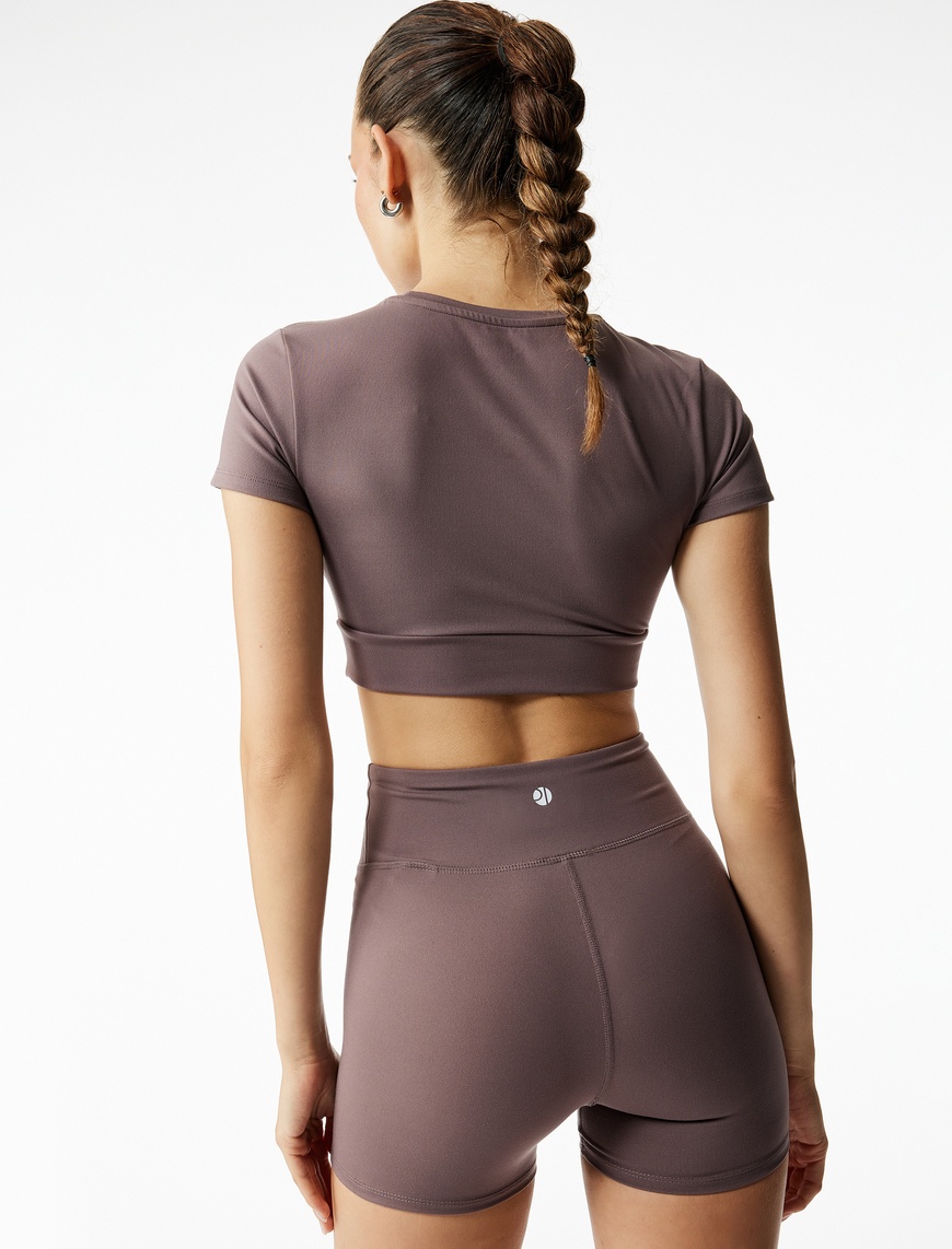   Dikiş Detaylı İnterlok Slim Fit Yüksek Bel Biker Spor Tayt
