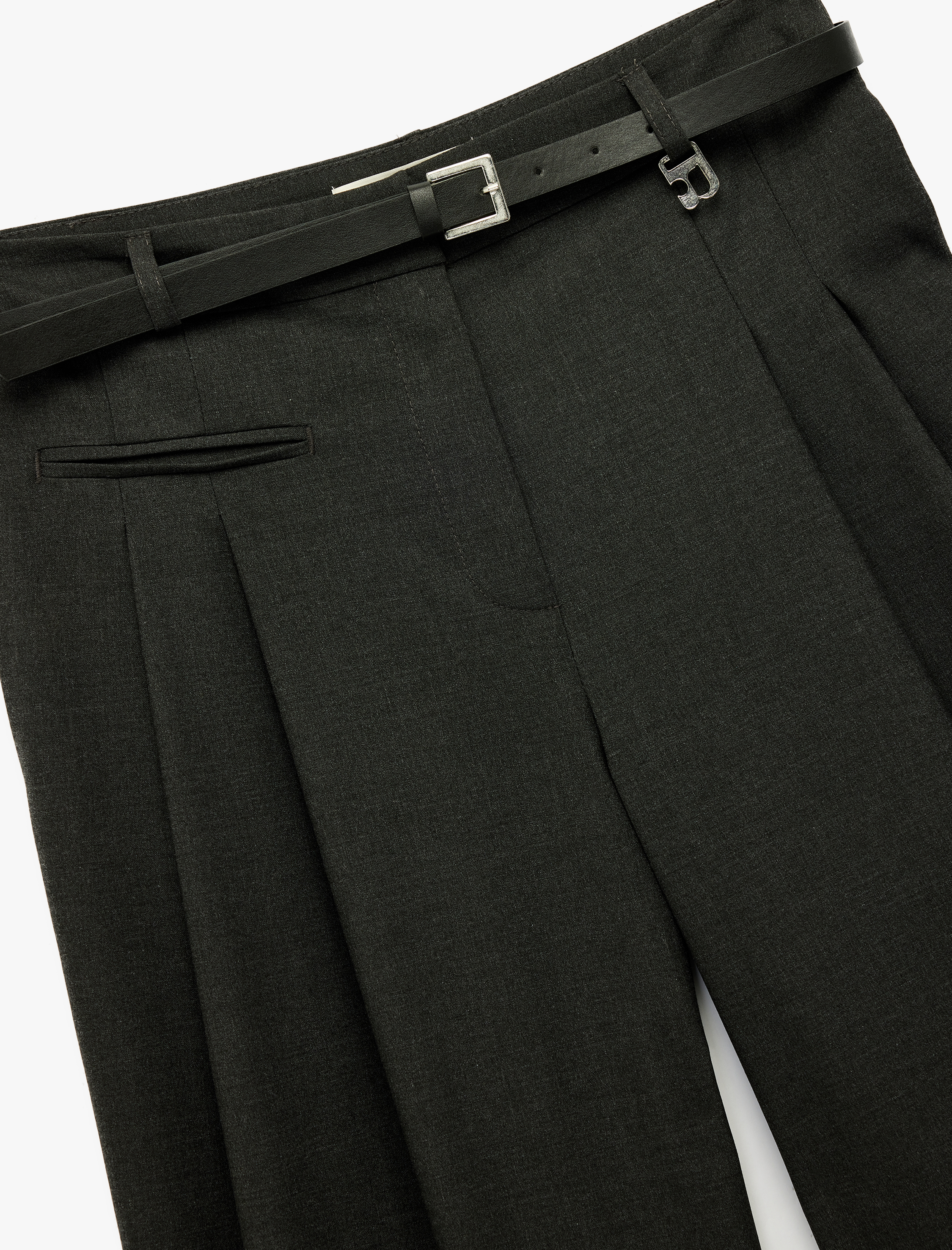   Pile Detaylı Kemerli Yüksek Bel Palazzo Pantolon