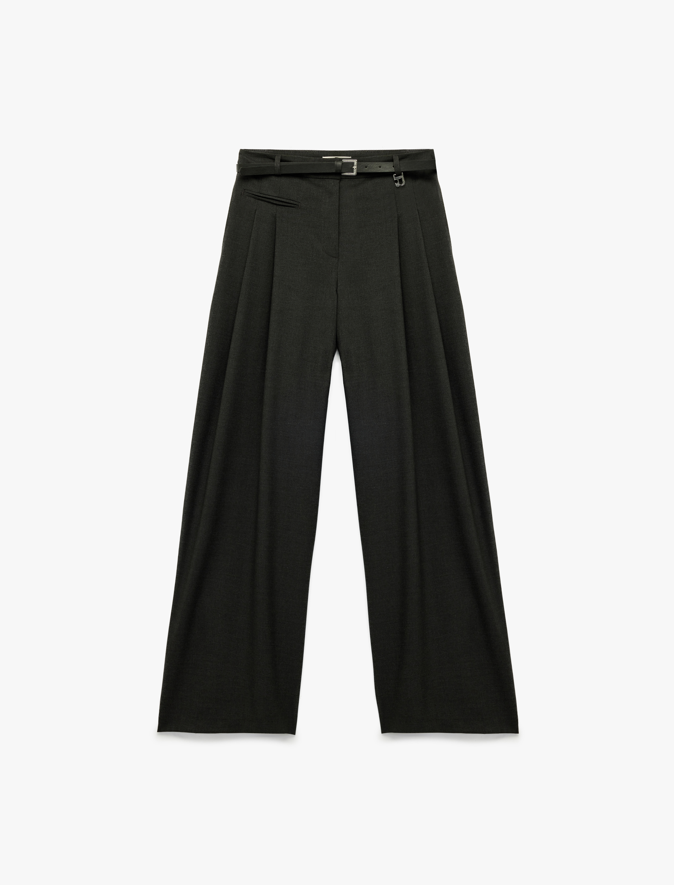   Pile Detaylı Kemerli Yüksek Bel Palazzo Pantolon