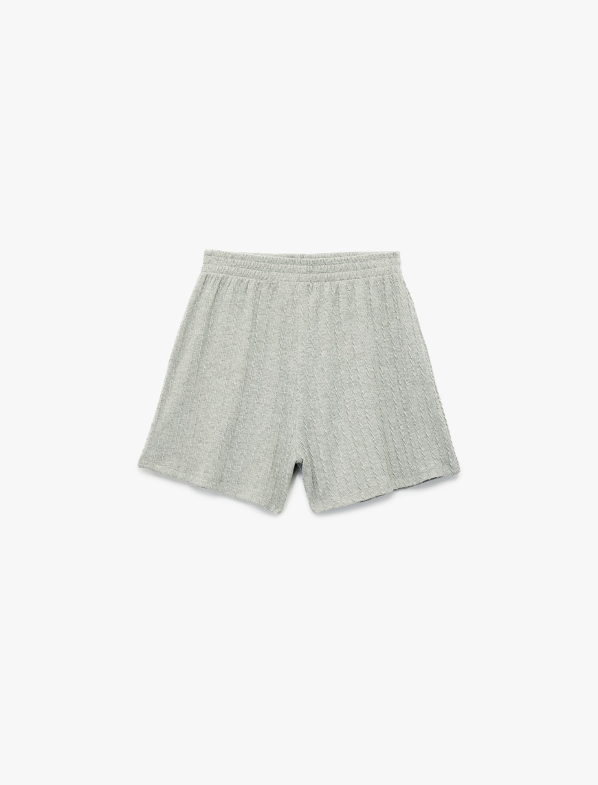   Slim Fit Beli Lastikli Dokulu Mini Şort