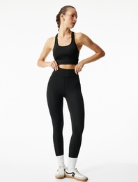 Yüksek Bel Dikiş Detaylı Slim Fit İnterlok Spor Tayt