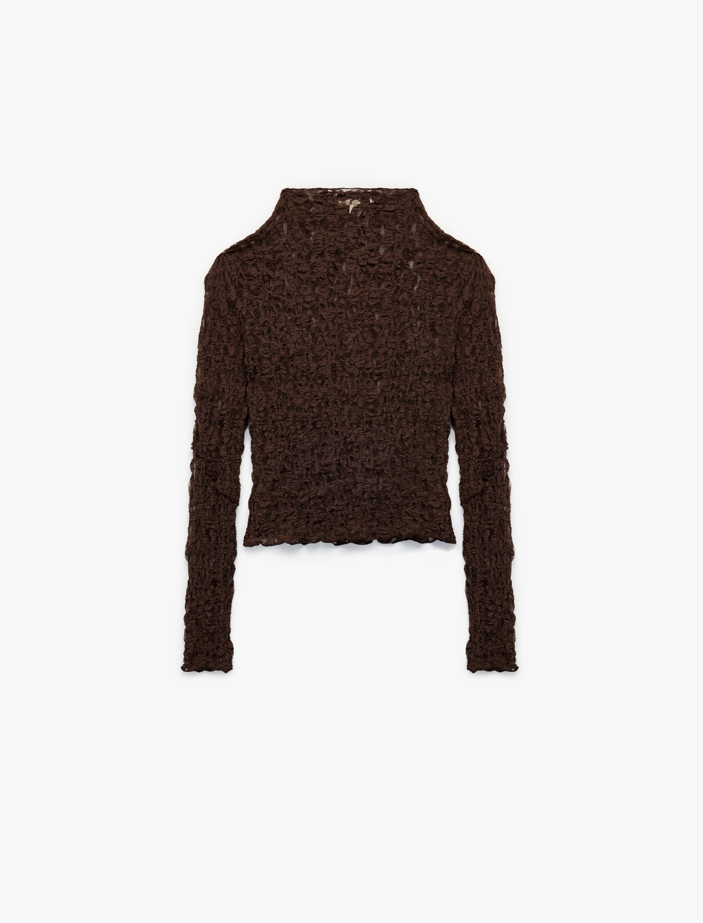   Yarı Transparan Uzun Kollu Dik Yaka Dantel Body