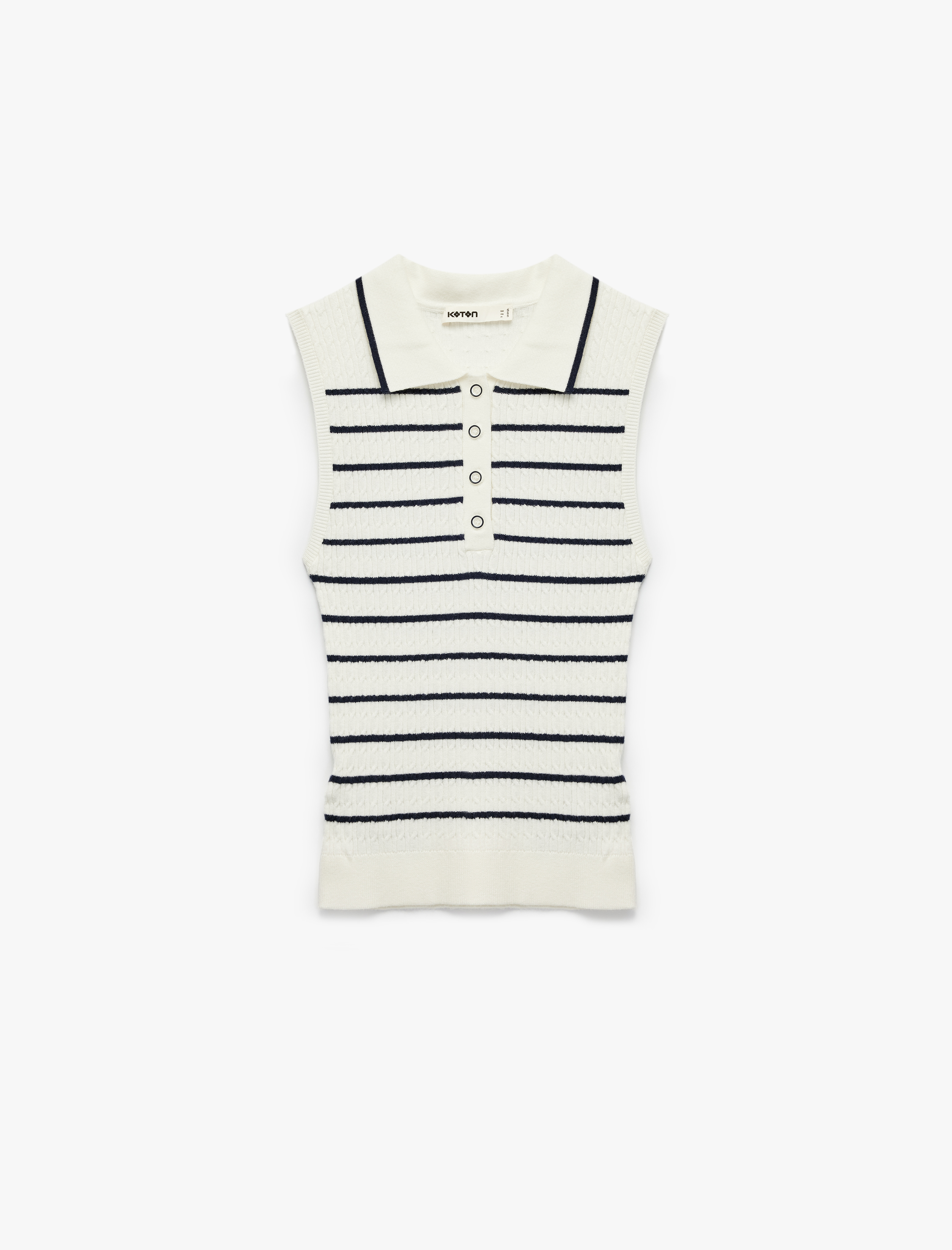   Yarım Düğmeli Polo Yaka Triko Kolsuz Bluz