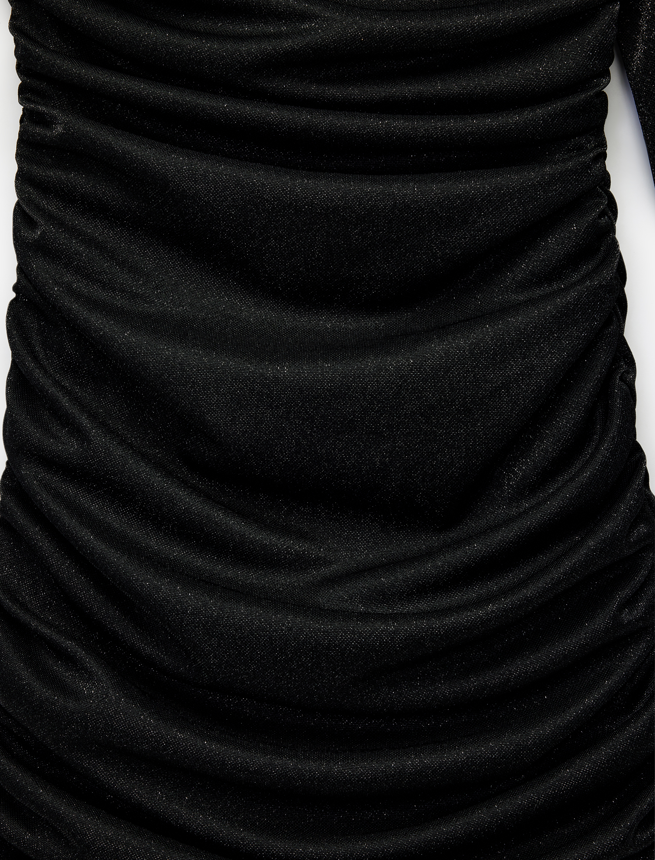   Simli Tek Omuz Uzun Kollu Drapeli Mini Abiye Elbise