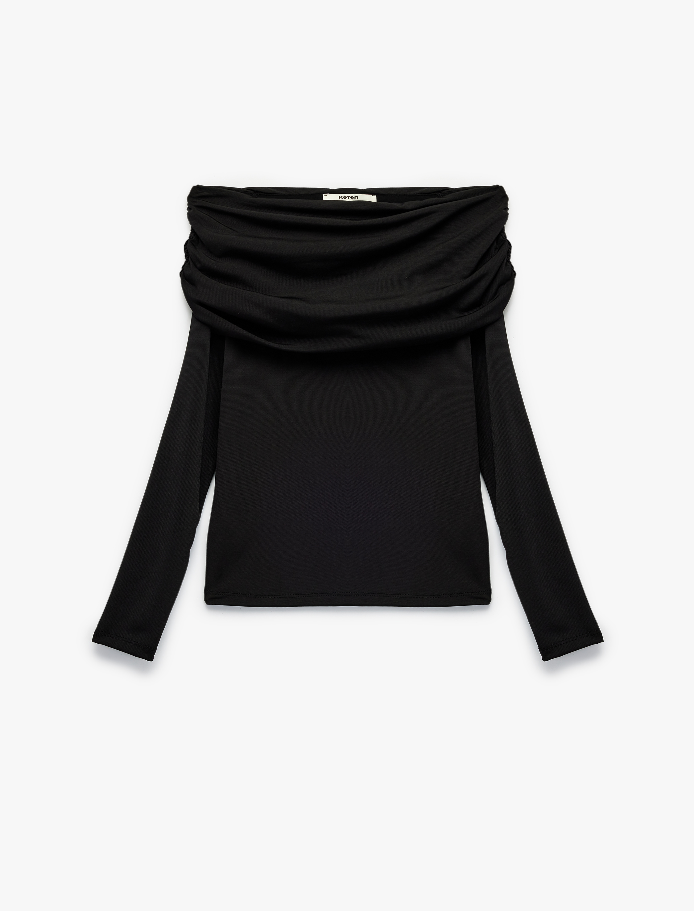   Slim Fit Uzun Kollu Drapeli Omzu Açık Tişört