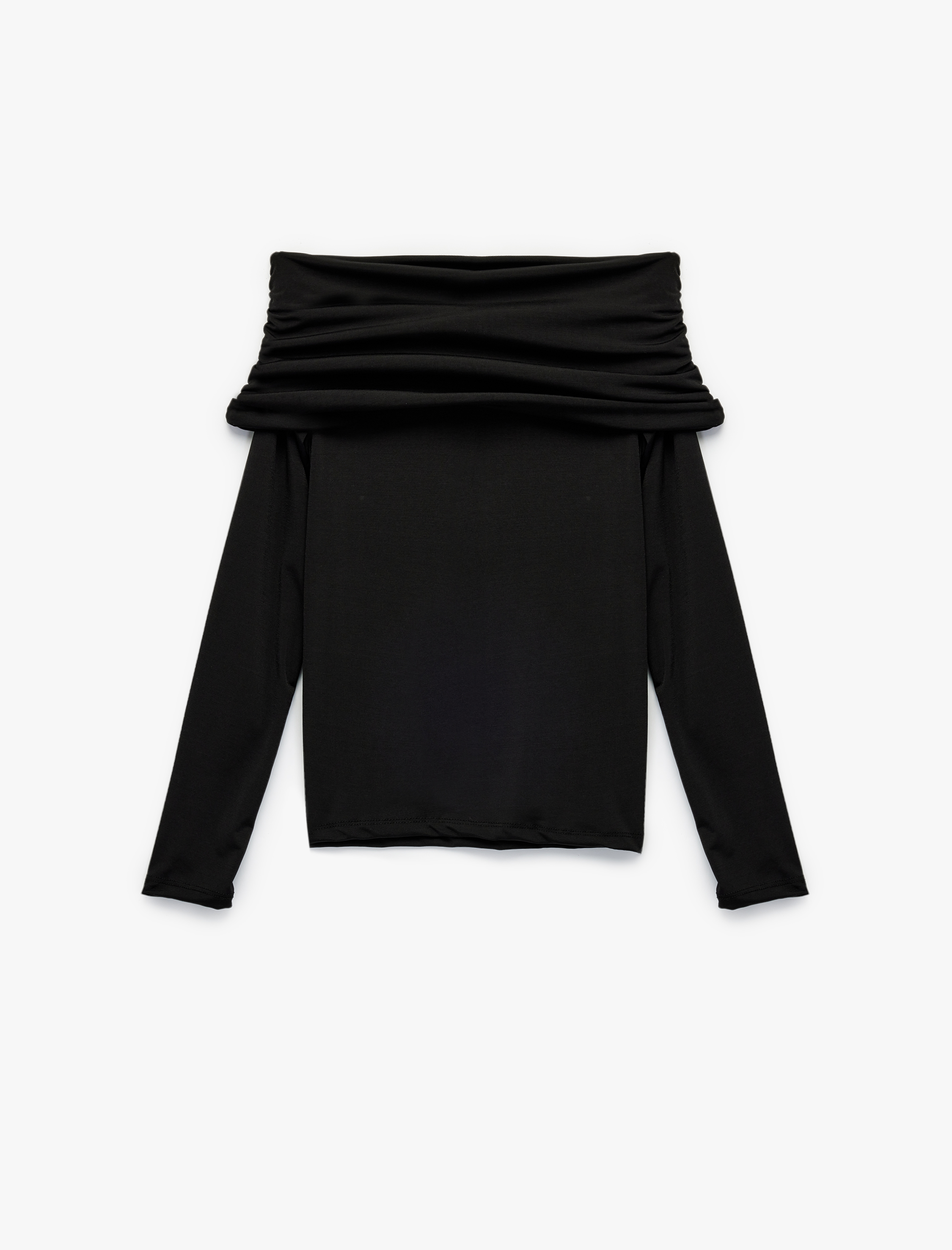   Slim Fit Uzun Kollu Drapeli Omzu Açık Tişört