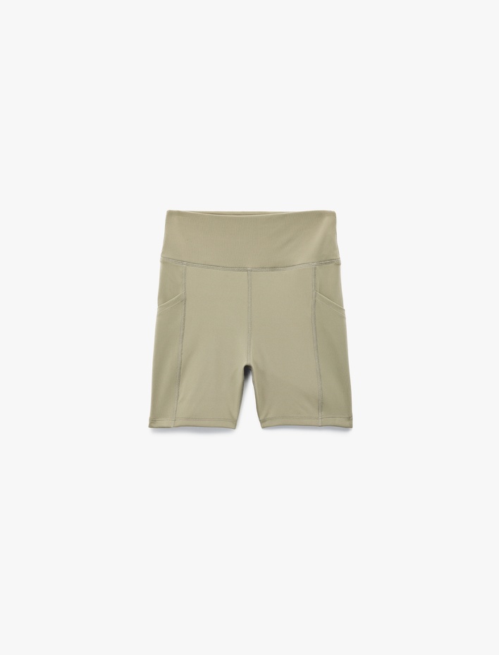  Yüksek Bel Cepli Dikiş Detaylı Biker Spor Tayt