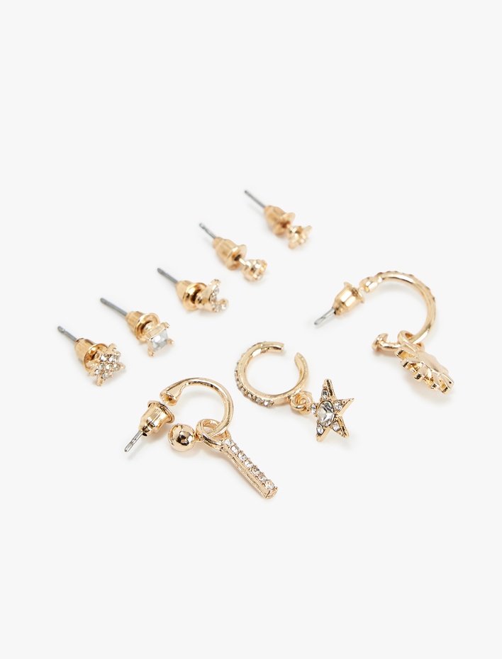 Kadın Çelik Karışımlı Taş Detaylı Çoklu Küpe Seti