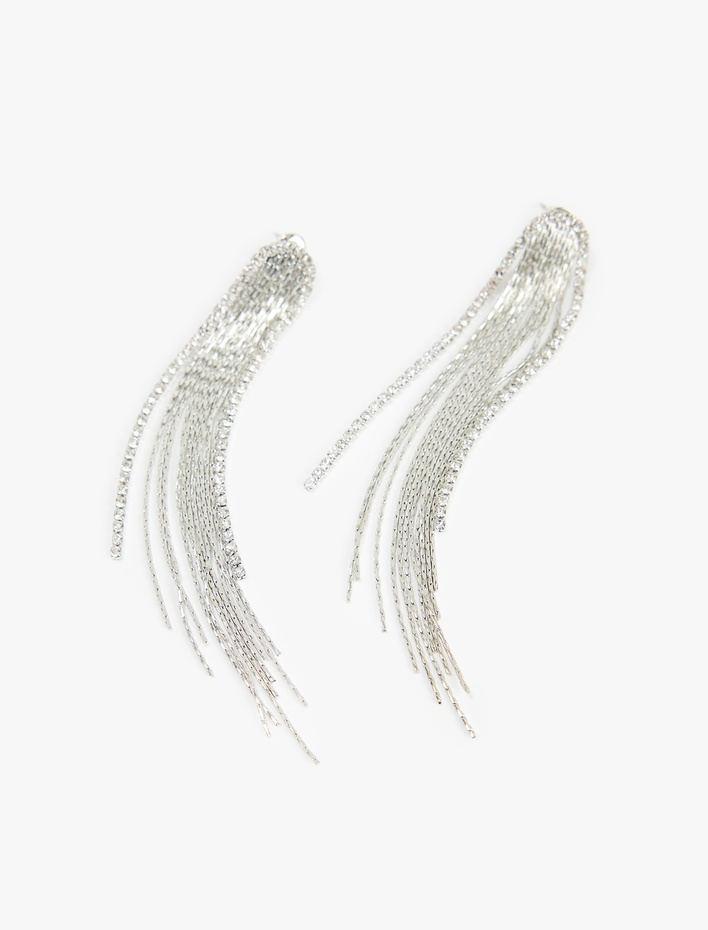 Kadın Taş Detaylı Büyük Boy Zincirli Küpe