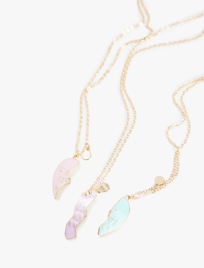 Kadın Kalpli Mıknatıslı 3'lü Zincir Arkadaşlık Kolyesi