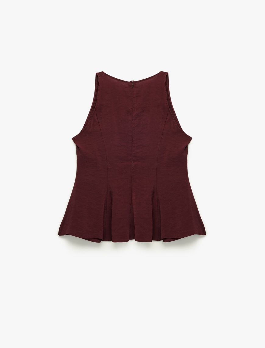   Slim Fit Kolsuz Bisiklet Yaka Modal Kumaş Peplum Bluz