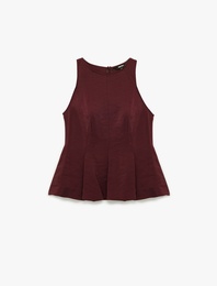 Slim Fit Kolsuz Bisiklet Yaka Modal Kumaş Peplum Bluz