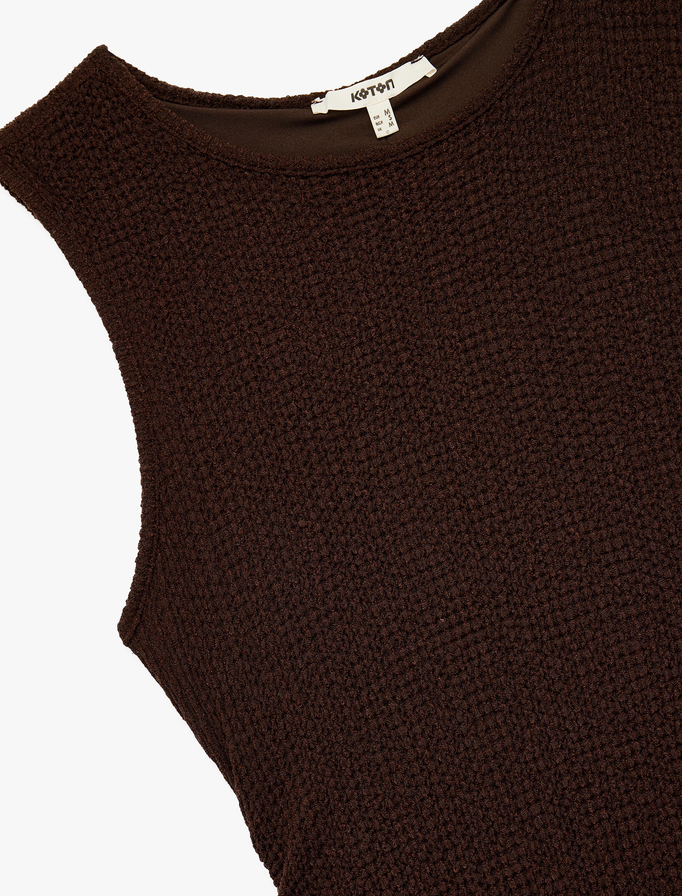   Bürümcük Kumaş Slim Fit Yırtmaç Detaylı Bisiklet Yaka Kolsuz Uzun Kalem Elbise