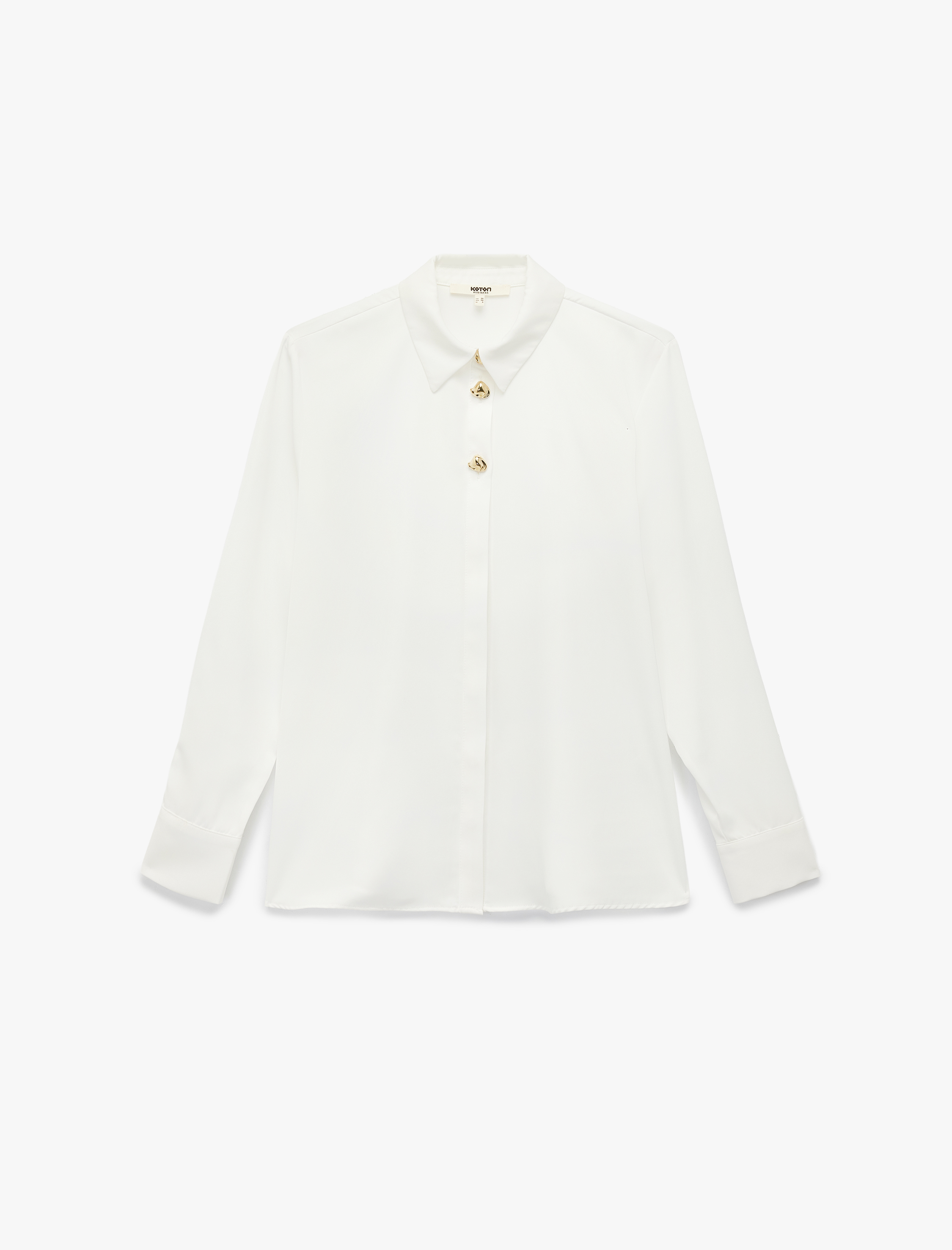   Gold Düğme Detaylı Uzun Kollu Saten Gömlek