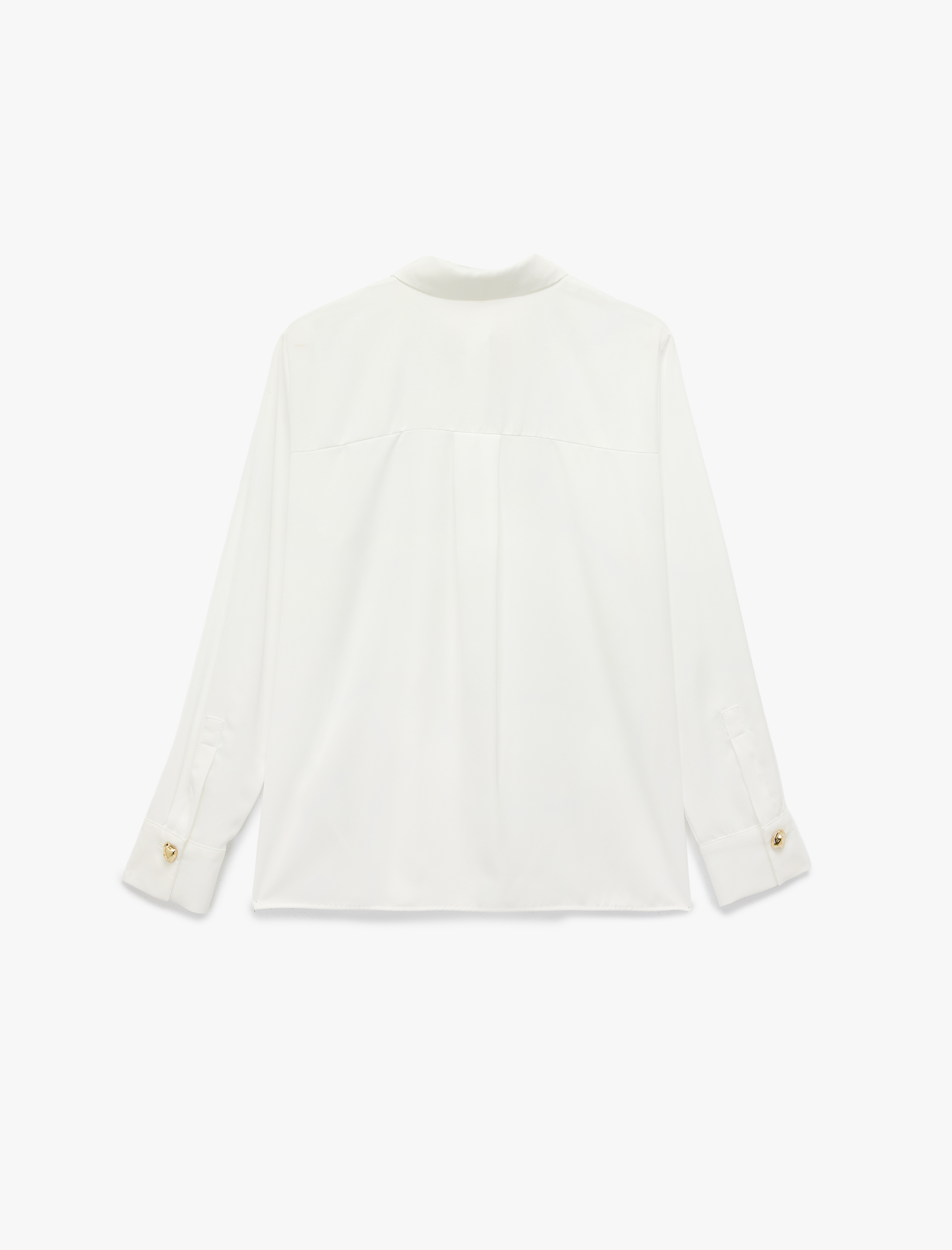   Gold Düğme Detaylı Uzun Kollu Saten Gömlek