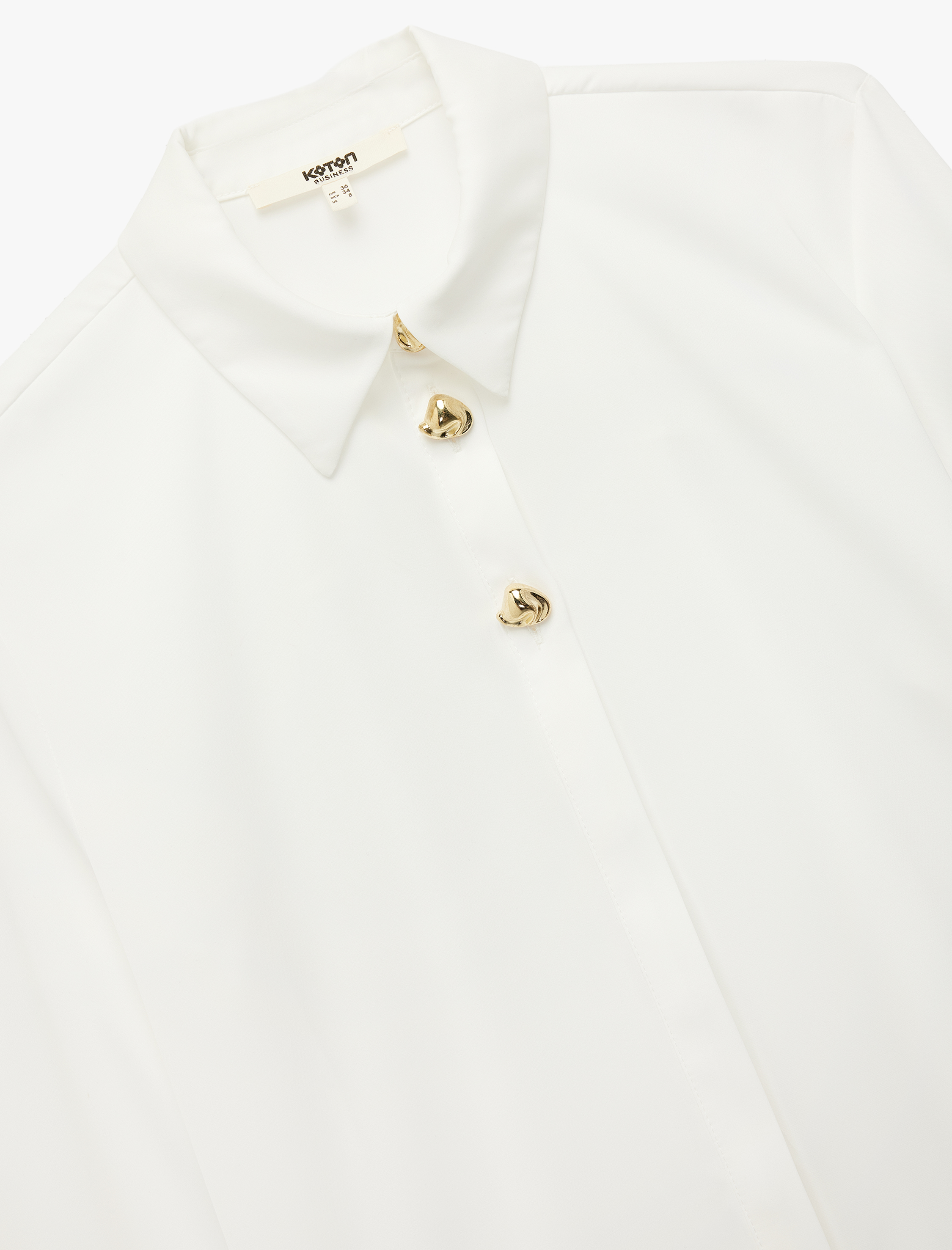   Gold Düğme Detaylı Uzun Kollu Saten Gömlek