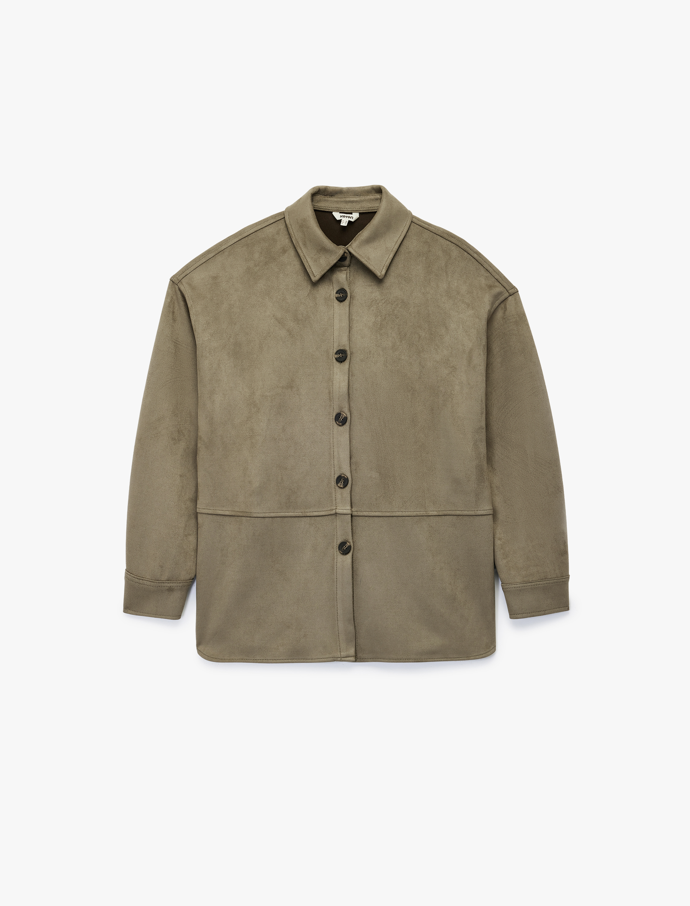   Uzun Kollu Düğmeli Suni Süet Gömlek Ceket