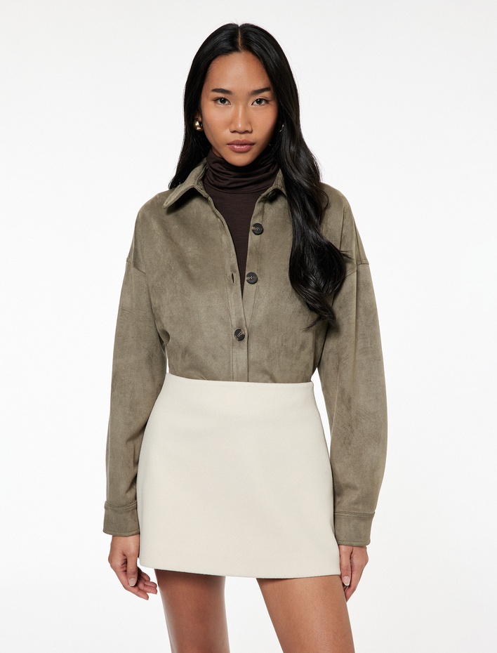  Uzun Kollu Düğmeli Suni Süet Gömlek Ceket