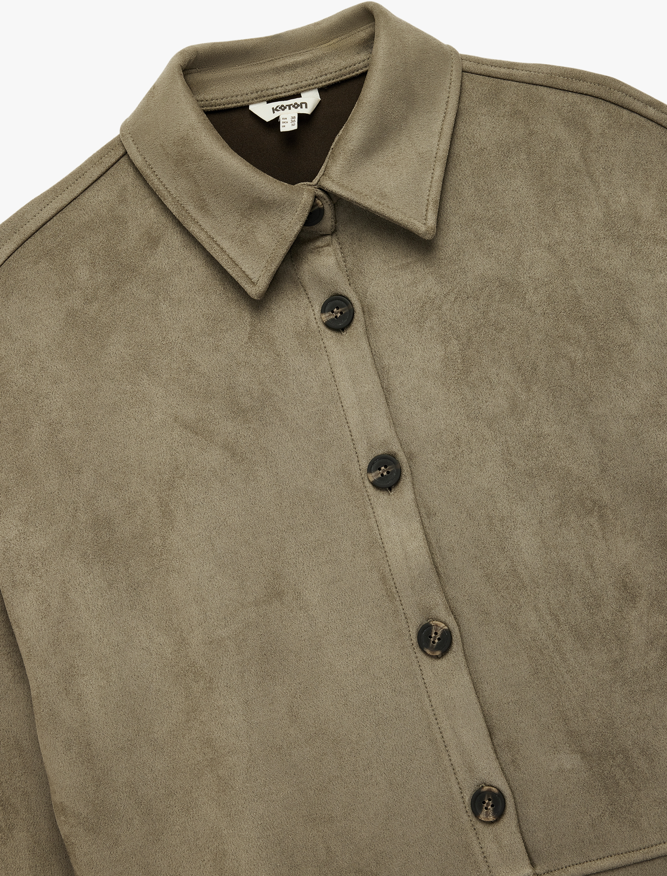   Uzun Kollu Düğmeli Suni Süet Gömlek Ceket