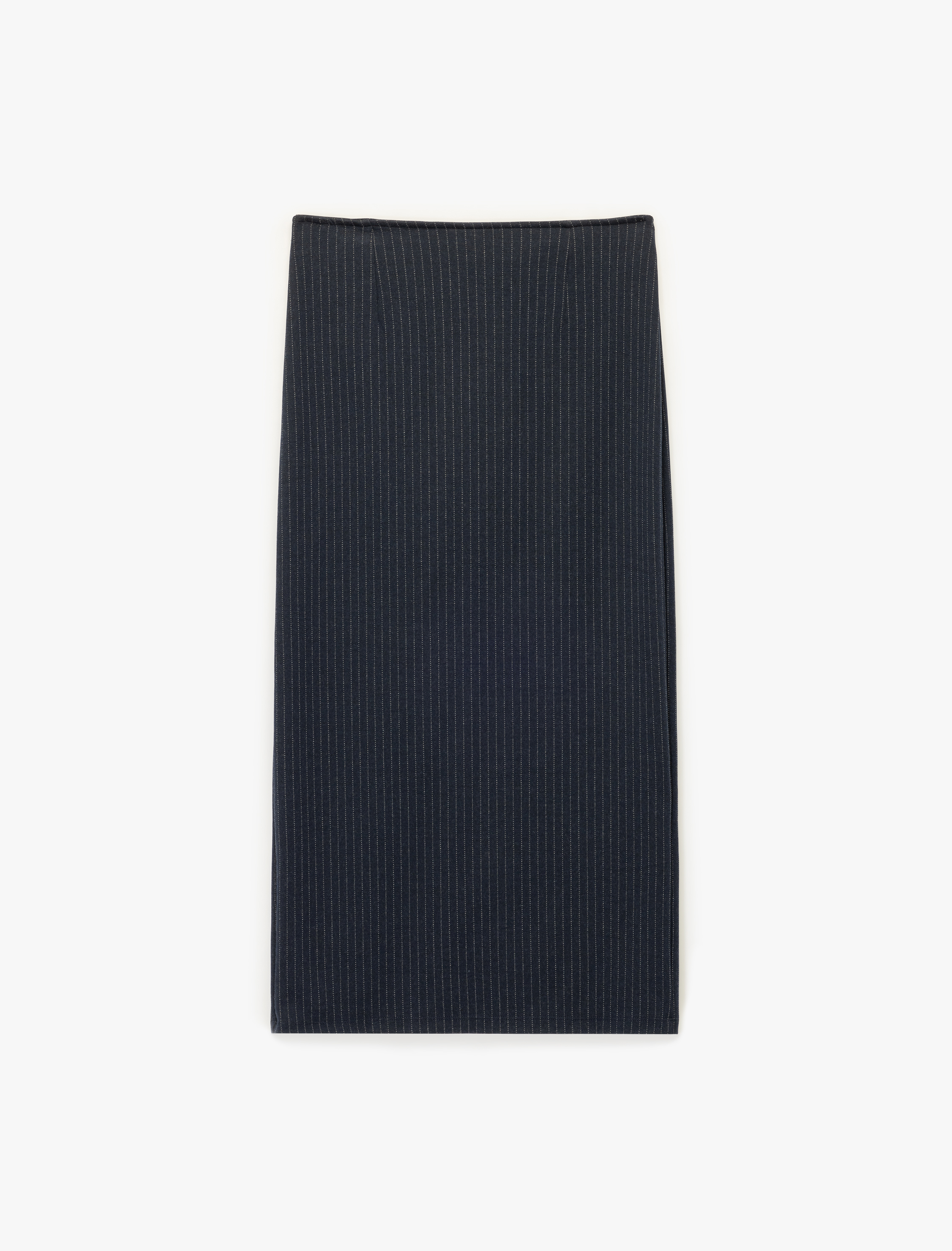   Metal Düğmeli Slim Fit Asimetrik Yırtmaçlı Çizgili Midi Etek