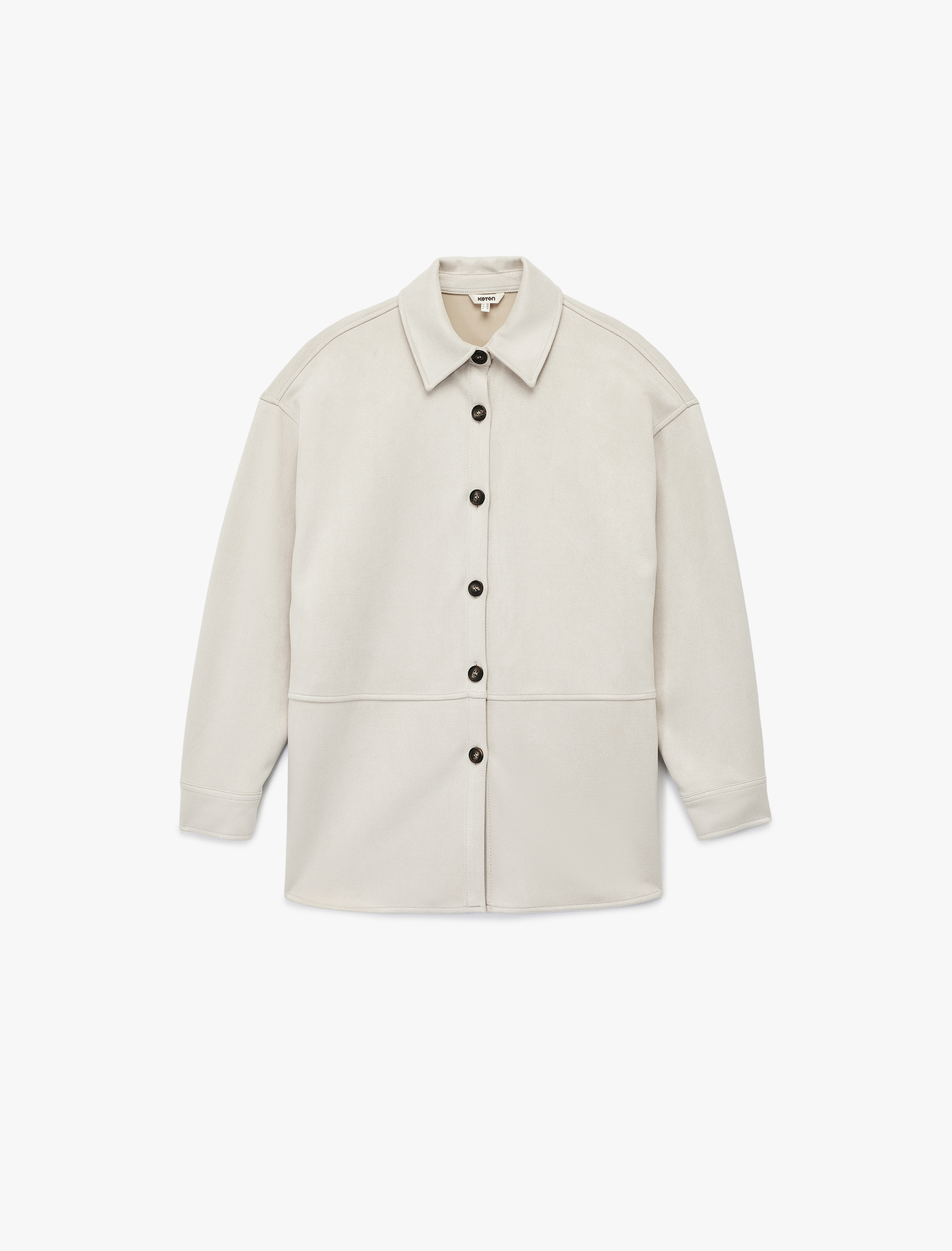   Uzun Kollu Düğmeli Suni Süet Gömlek Ceket