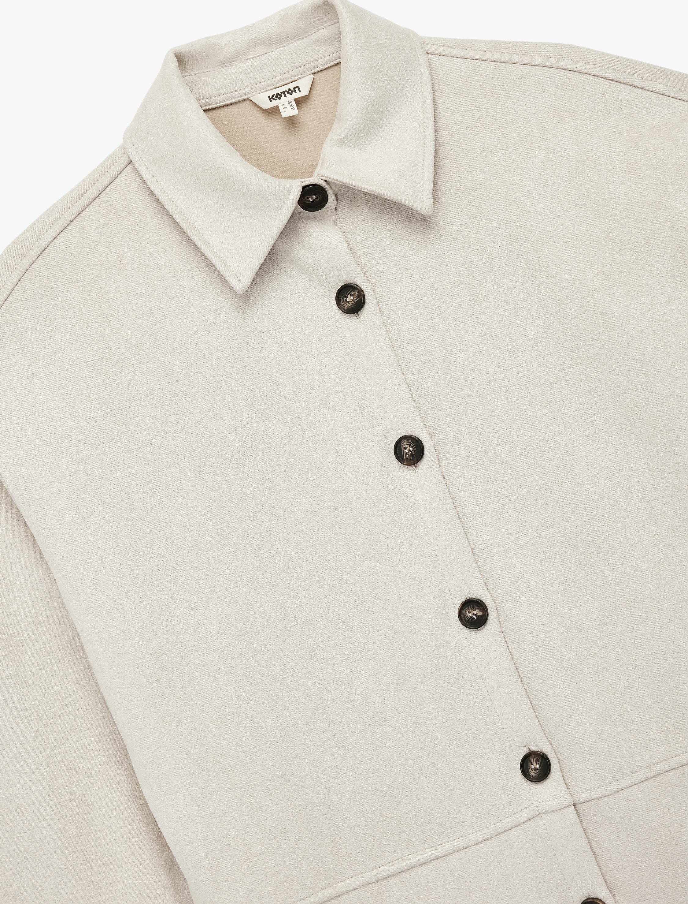   Uzun Kollu Düğmeli Suni Süet Gömlek Ceket