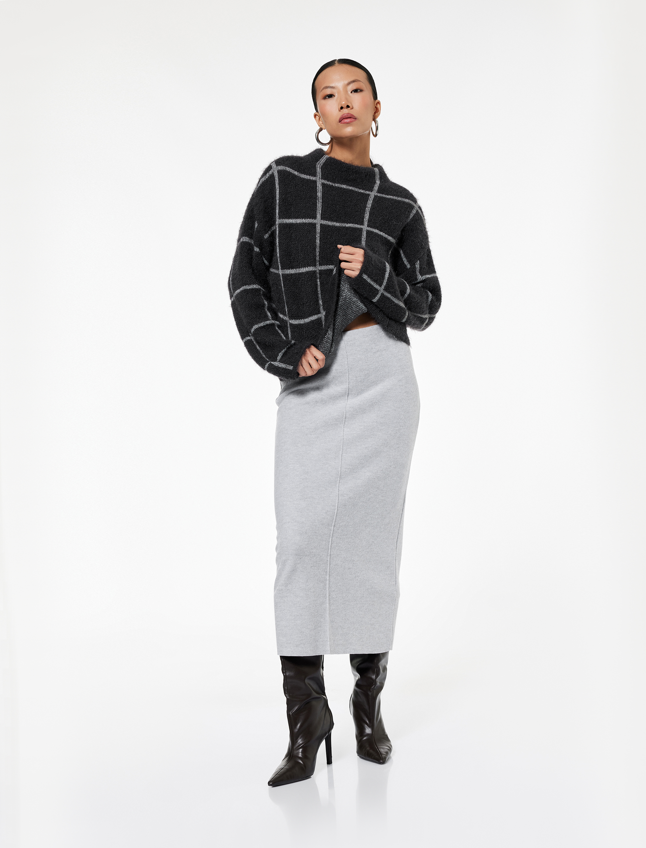   Slim Fit Midi Nervür Detaylı Kalem Etek