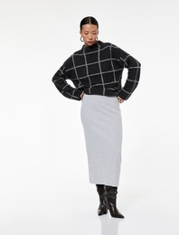 Slim Fit Midi Nervür Detaylı Kalem Etek