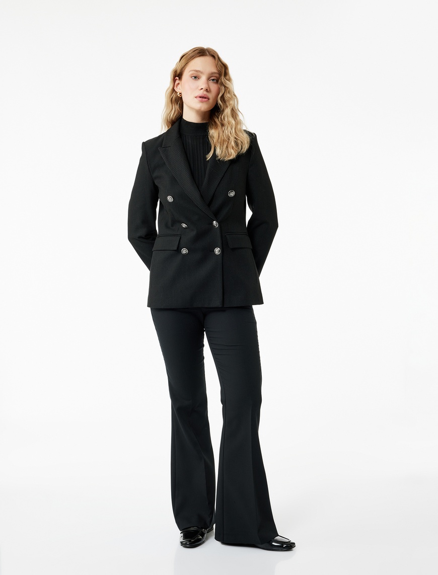   Slim Fit Standart Bel Cepli Geniş İspanyol Paça Kumaş Pantolon