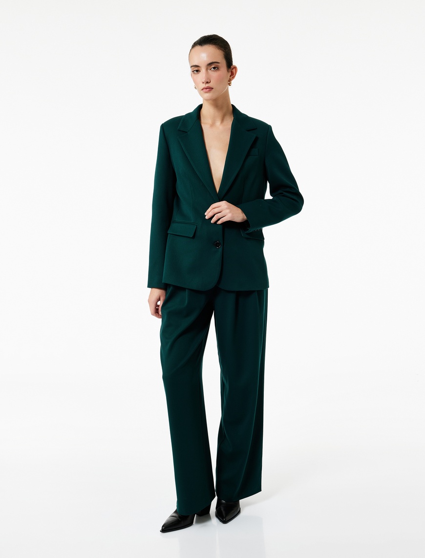   Cepli Düğmeli Kruvaze Uzun Kollu Gabardin Kumaş Blazer Ceket