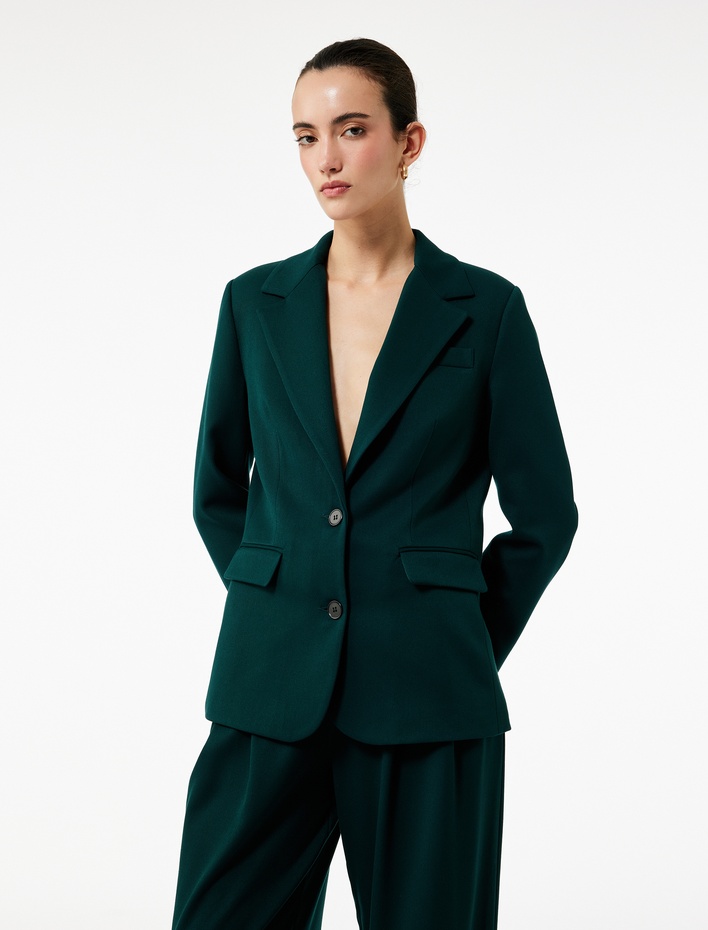  Cepli Düğmeli Kruvaze Uzun Kollu Gabardin Kumaş Blazer Ceket