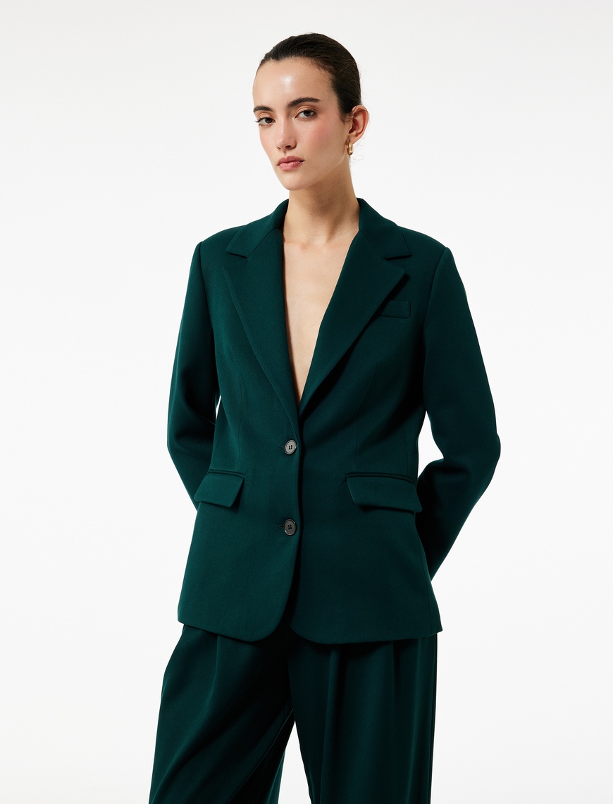  Cepli Düğmeli Kruvaze Uzun Kollu Gabardin Kumaş Blazer Ceket