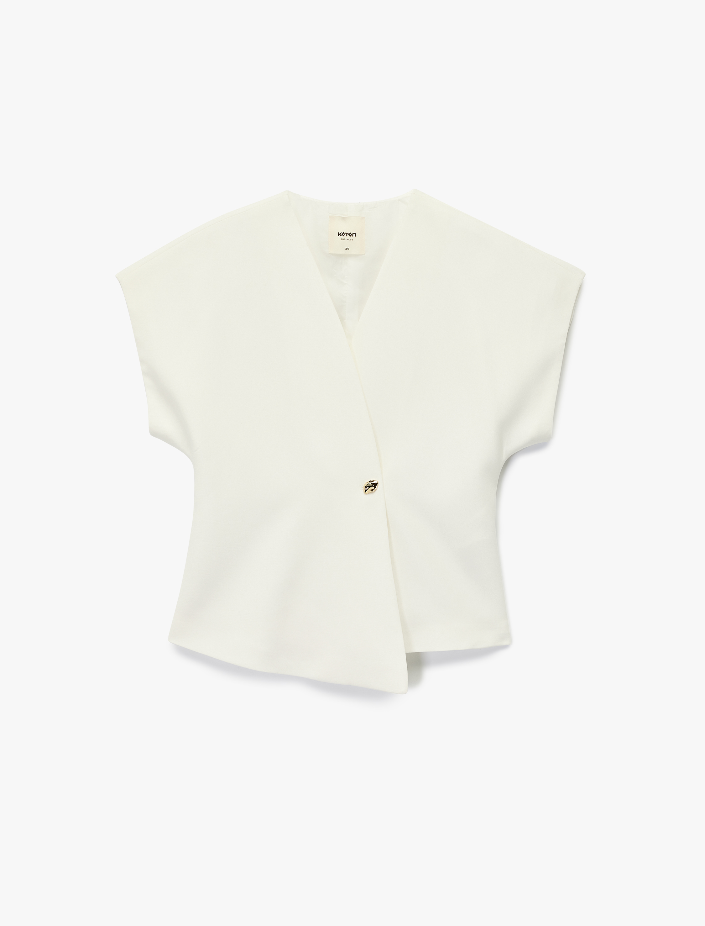   Asimetrik Kolsuz V Yaka Kruvaze Oversize Yelek