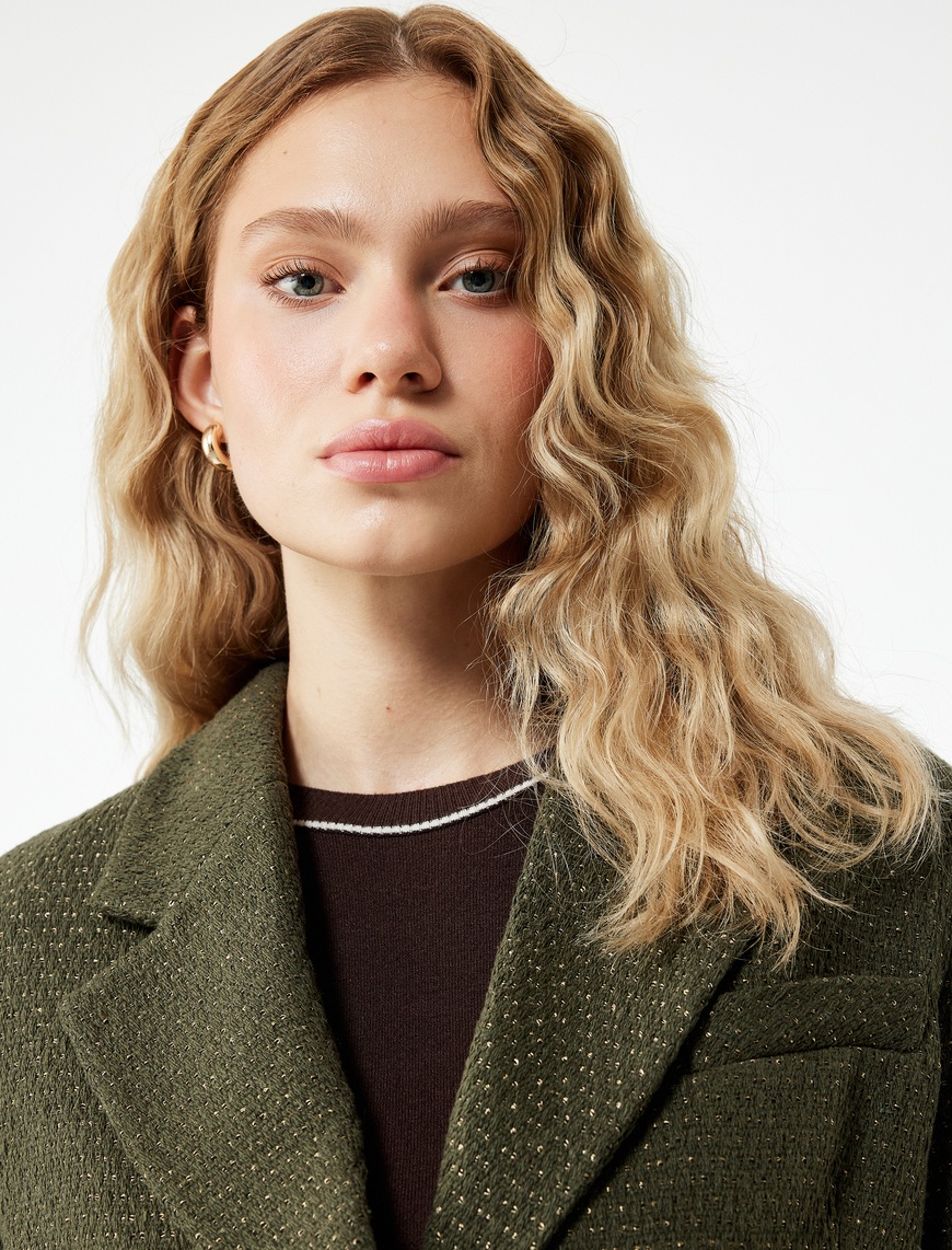   Uzun Kollu Kruvaze Tüvit Crop Blazer Ceket
