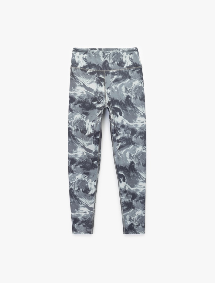  Yüksek Bel İnterlok Soyut Desenli Slim Fit Spor Tayt