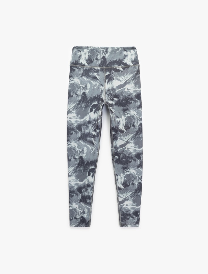 Yüksek Bel İnterlok Soyut Desenli Slim Fit Spor Tayt