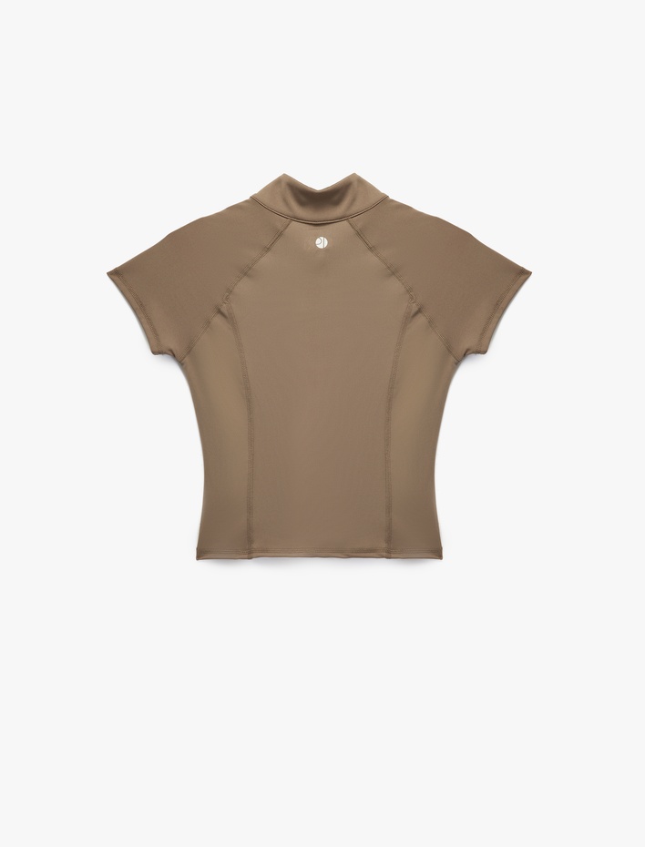  Dik Yaka Fermuarlı Slim Fit Spor Tişört