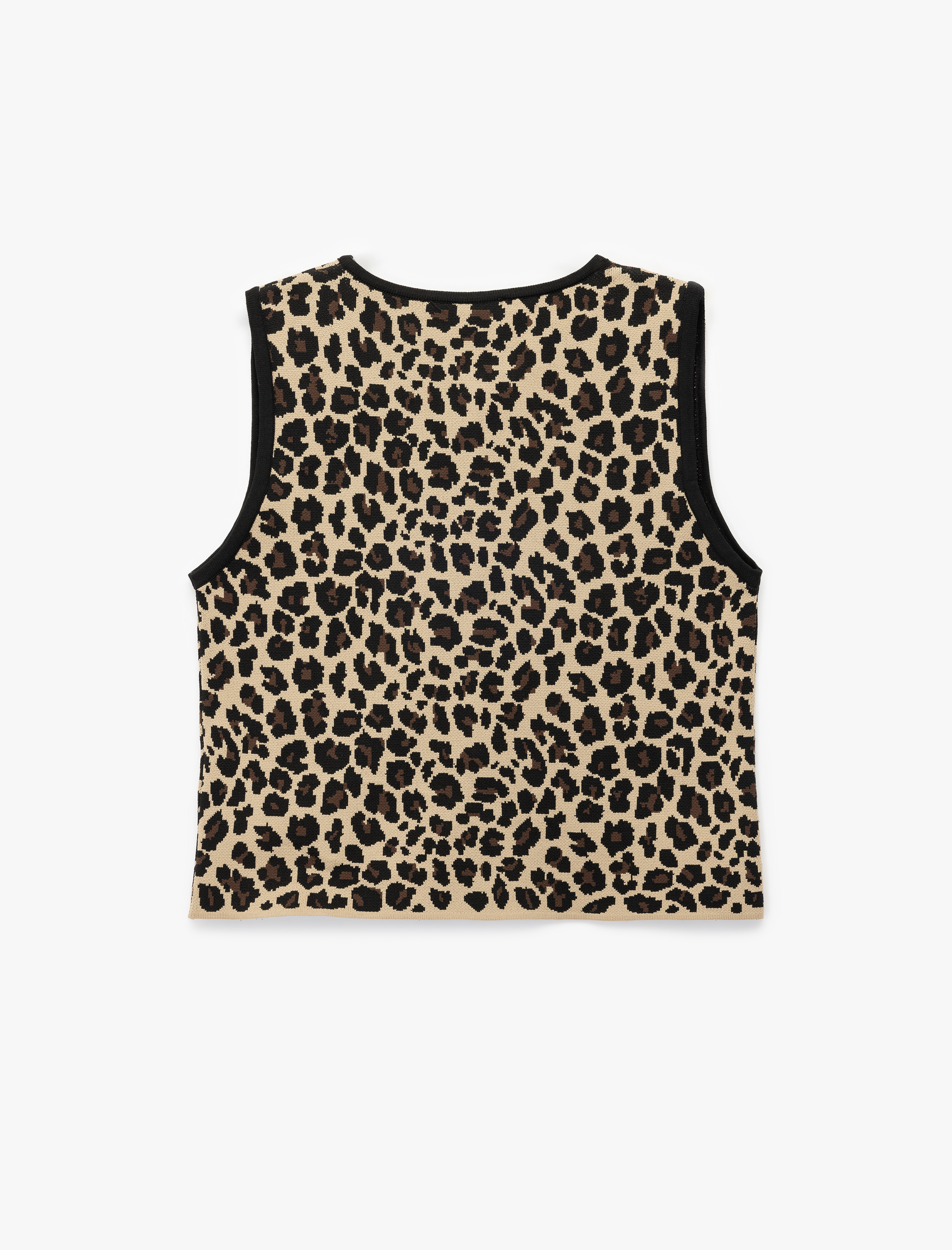   Gold Düğme Detaylı Leopar Desenli Triko Yelek