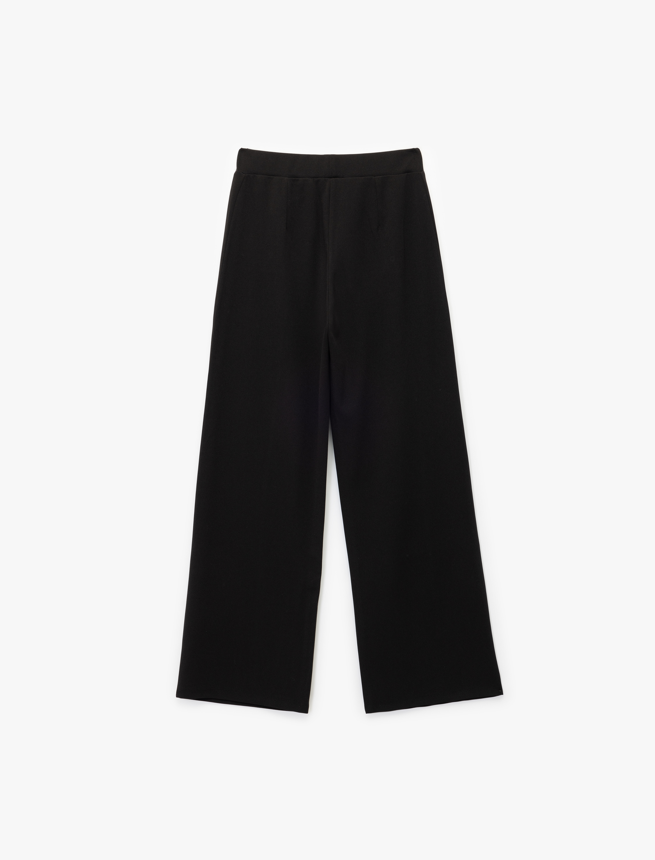   Scuba Kumaş Metal Düğme Aksesuarlı Yüksek Bel Palazzo Pantolon