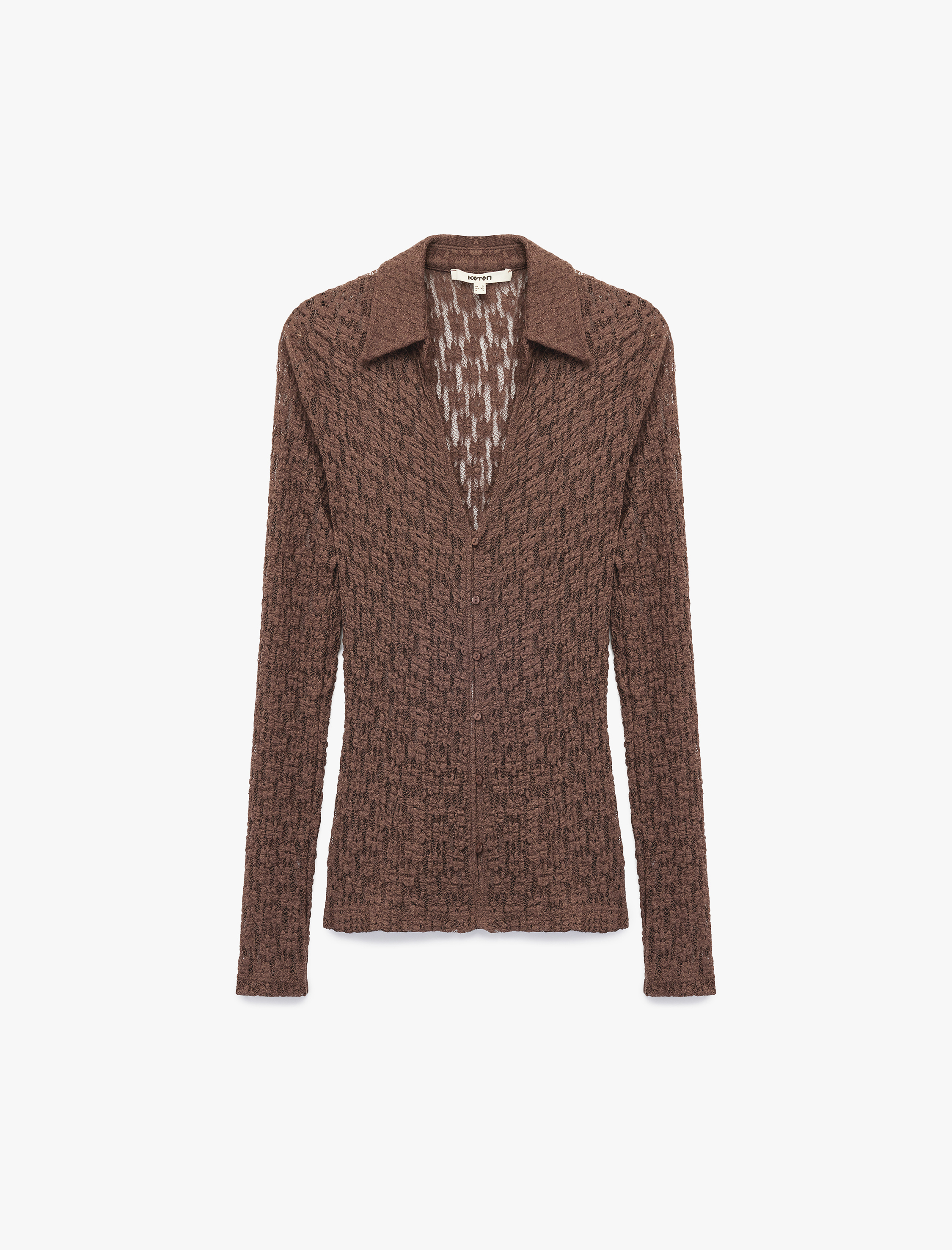   Slim Fit Yarı Transparan Uzun Kollu Kaçık Yaka Dantel Gömlek