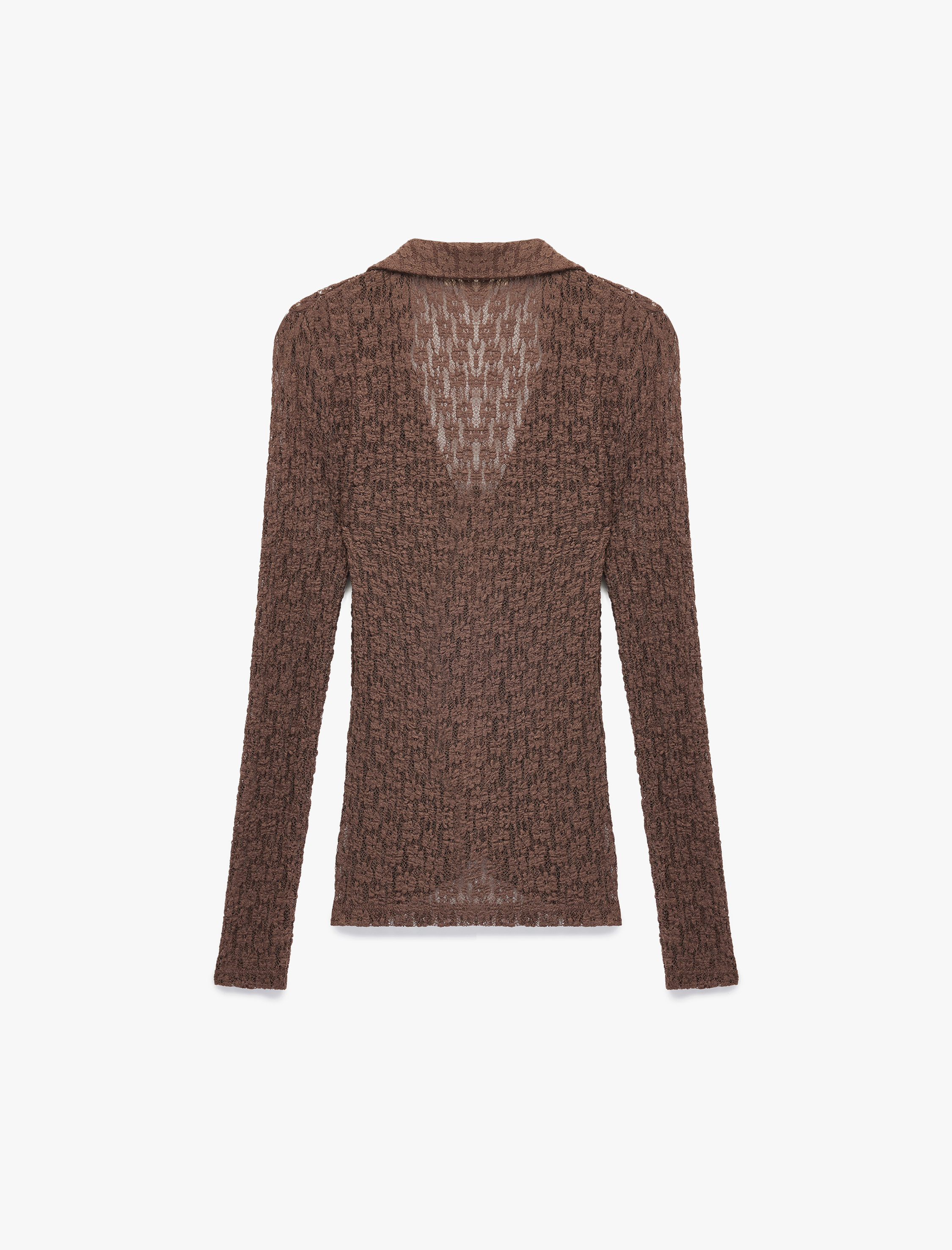   Slim Fit Yarı Transparan Uzun Kollu Kaçık Yaka Dantel Gömlek