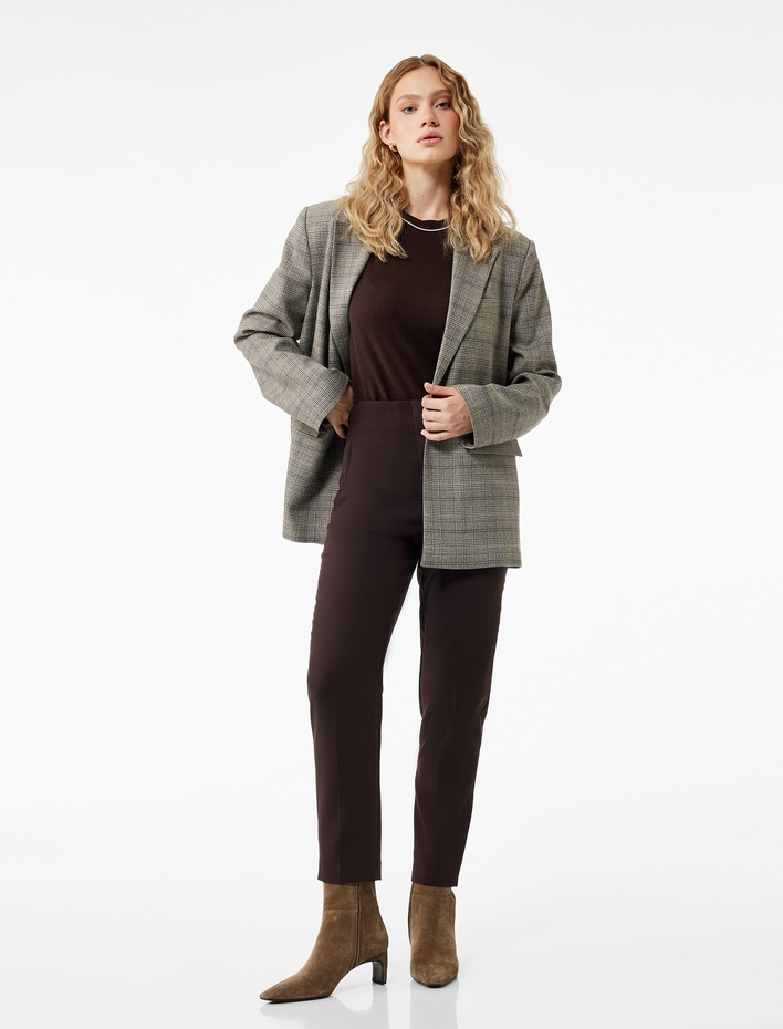  Regular Fit Yüksek Bel Cigarette Kumaş Pantolon