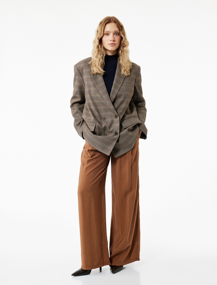  Modal Kumaş Pileli Cepli Geniş Paça Palazzo Pantolon